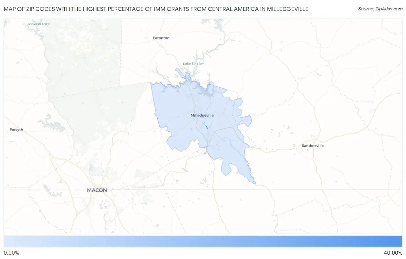 Zip Codes with the Highest Percentage of Immigrants from Central America in Milledgeville Map