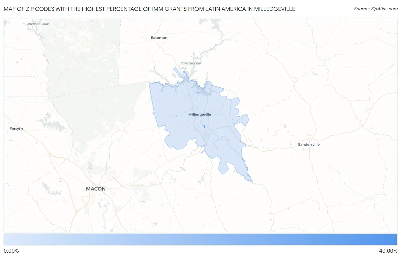 Zip Codes with the Highest Percentage of Immigrants from Latin America in Milledgeville Map