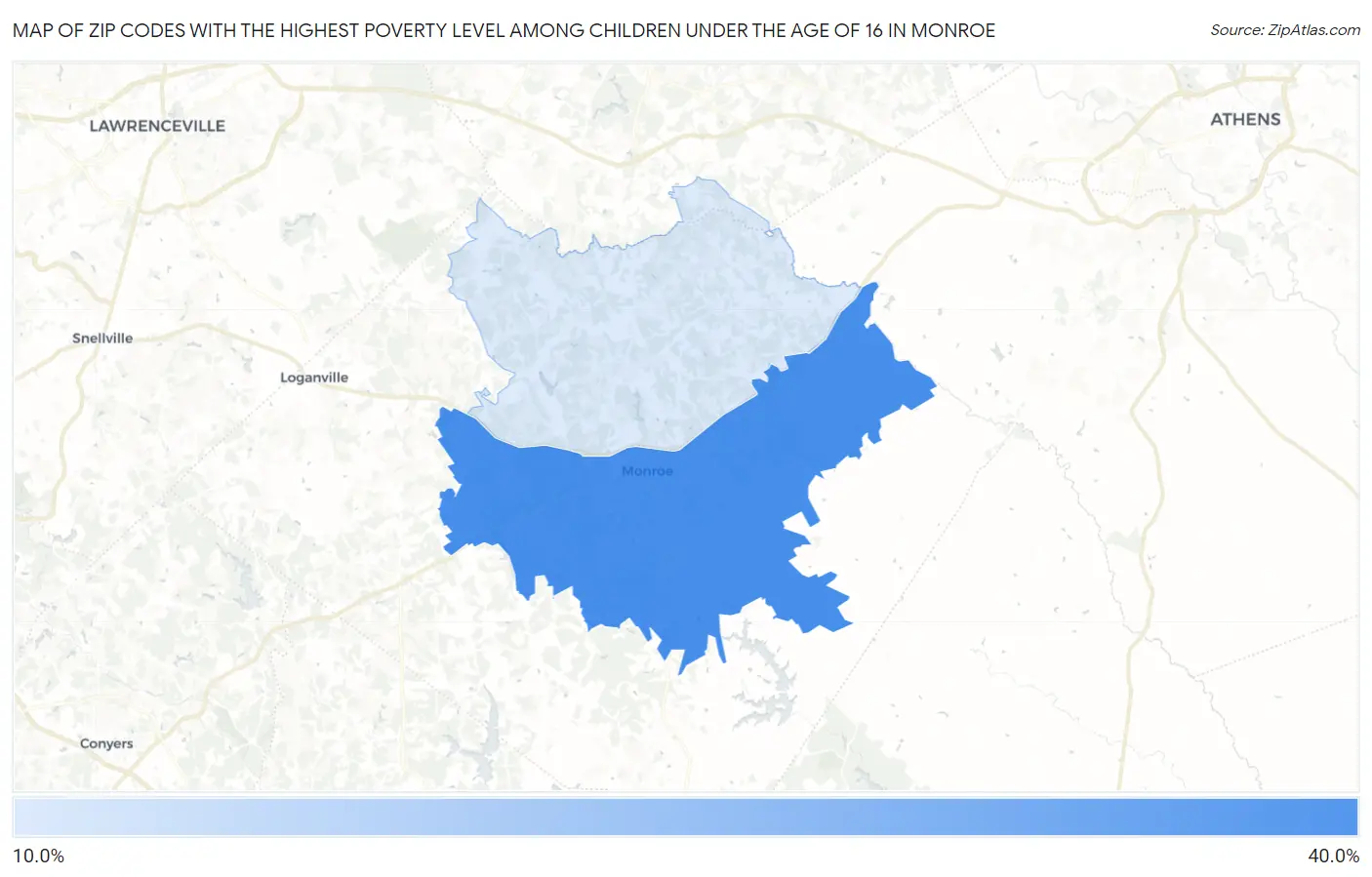 Zip Codes with the Highest Poverty Level Among Children Under the Age of 16 in Monroe Map