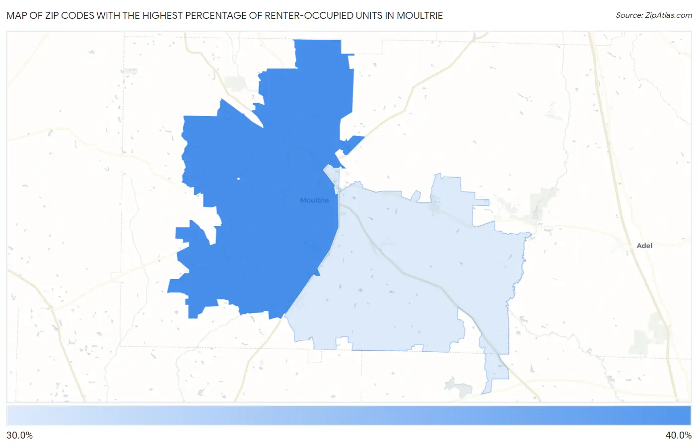 Zip Codes with the Highest Percentage of Renter-Occupied Units in Moultrie Map