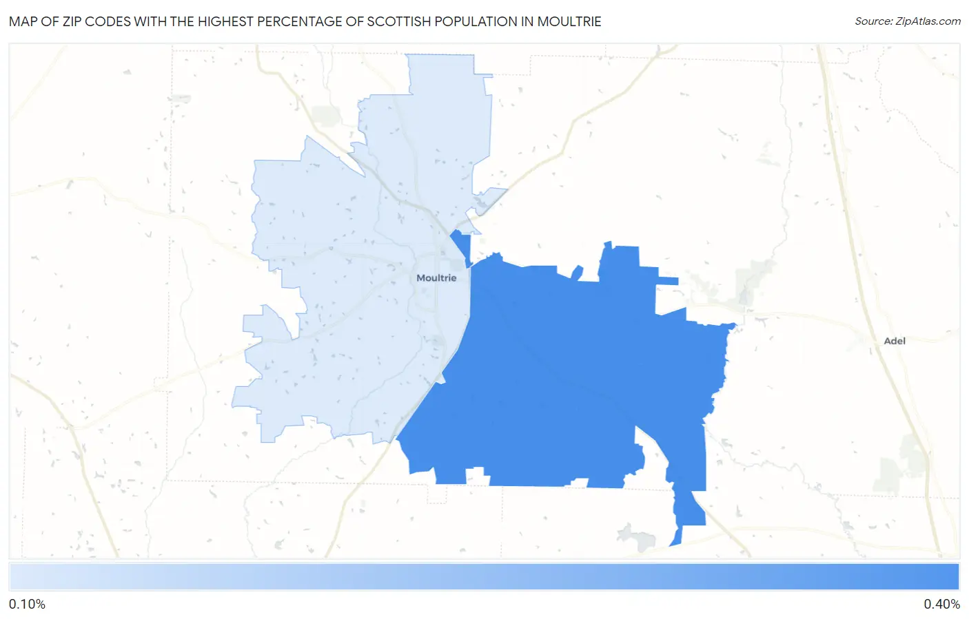 Zip Codes with the Highest Percentage of Scottish Population in Moultrie Map