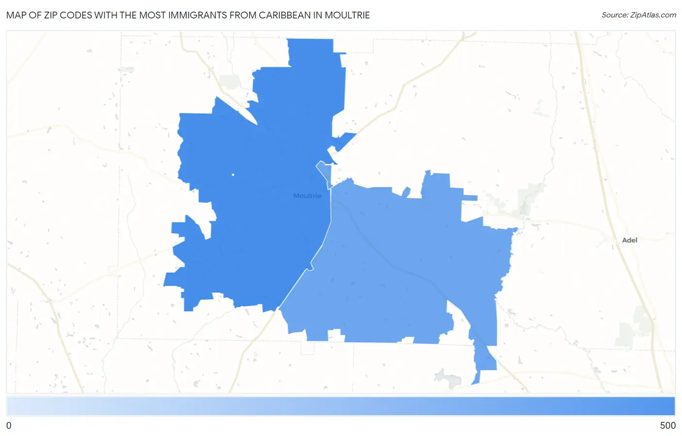 Zip Codes with the Most Immigrants from Caribbean in Moultrie Map