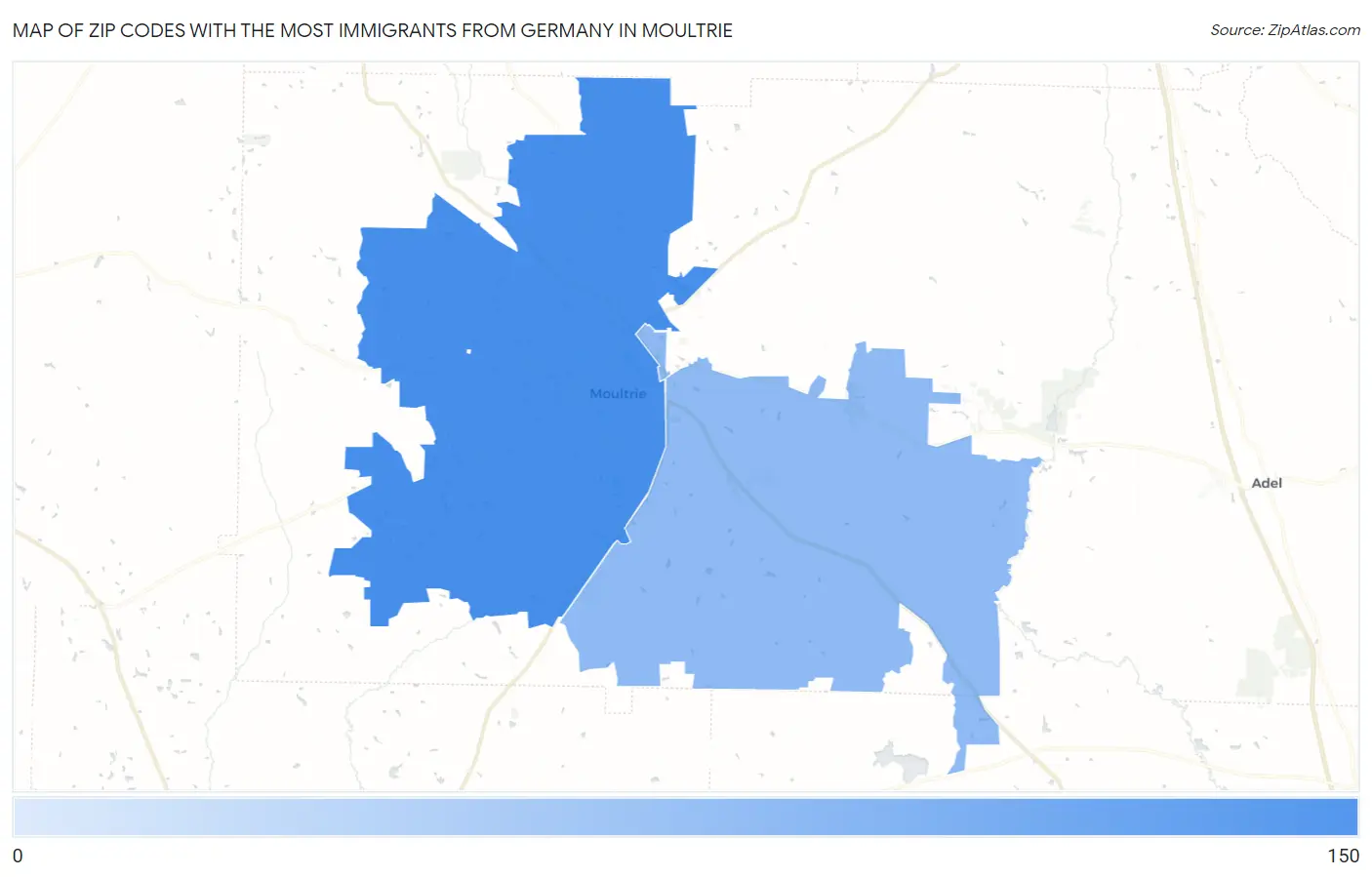 Zip Codes with the Most Immigrants from Germany in Moultrie Map