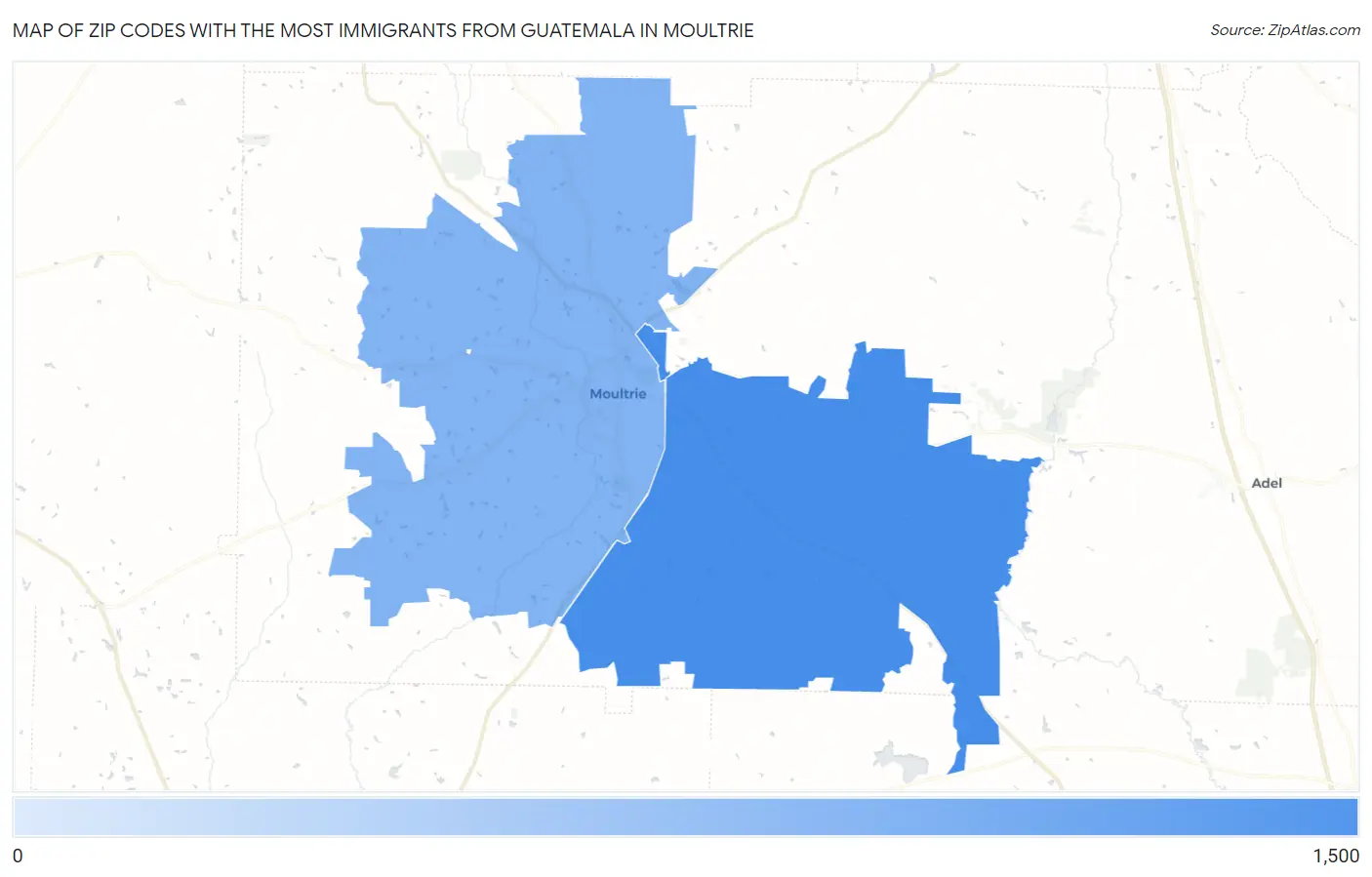 Zip Codes with the Most Immigrants from Guatemala in Moultrie Map