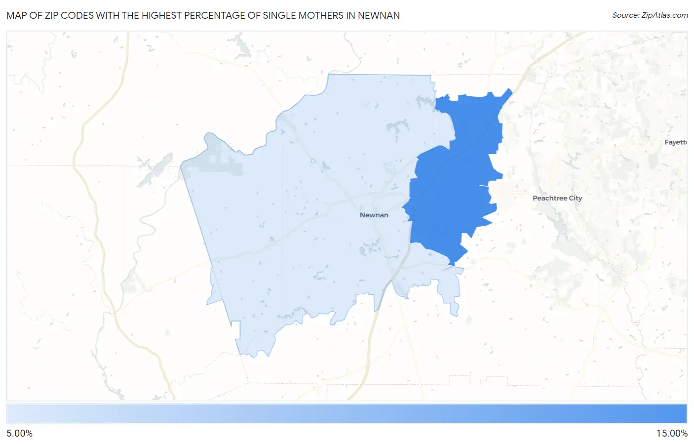 Zip Codes with the Highest Percentage of Single Mothers in Newnan Map