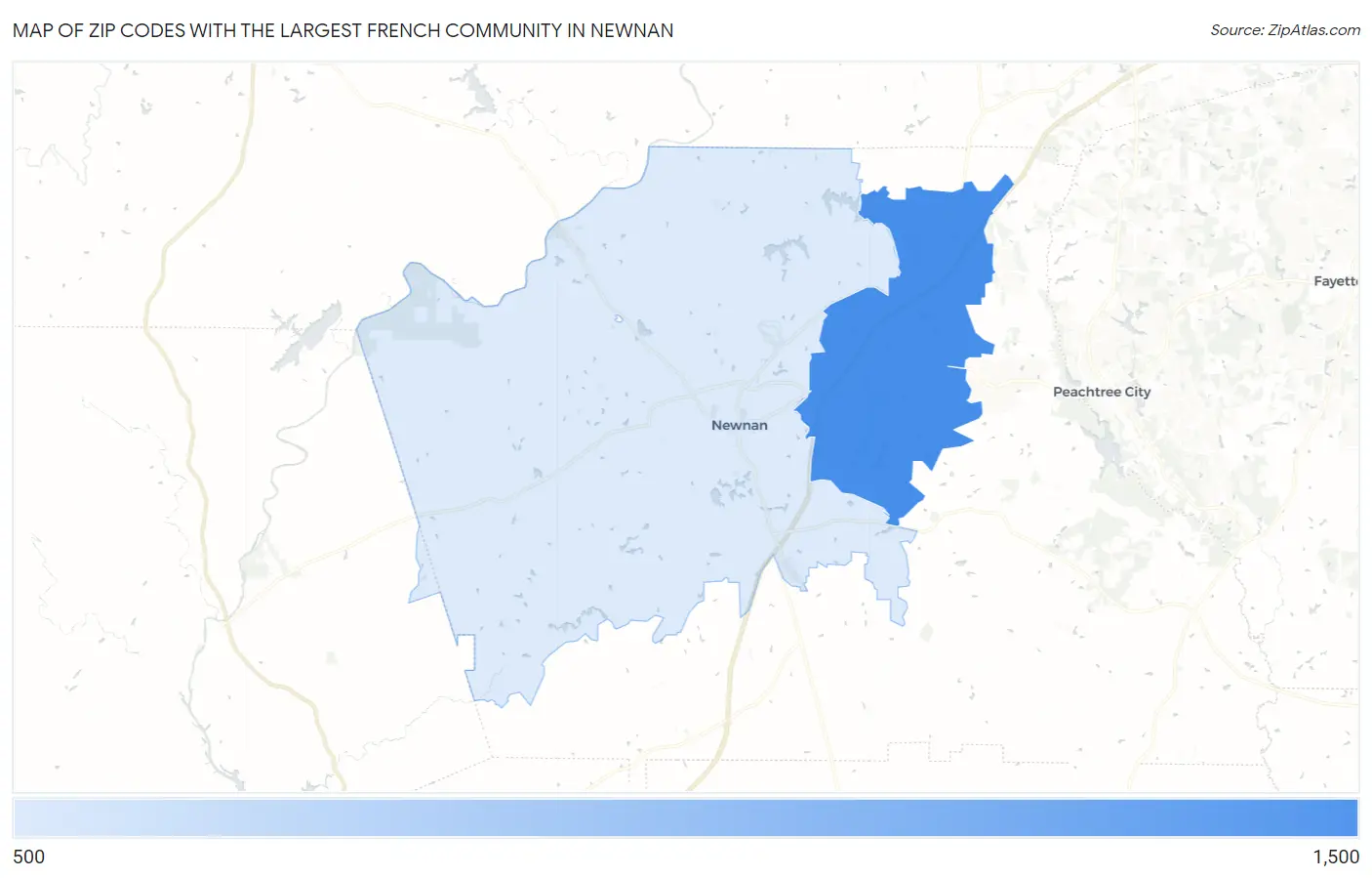 Zip Codes with the Largest French Community in Newnan Map