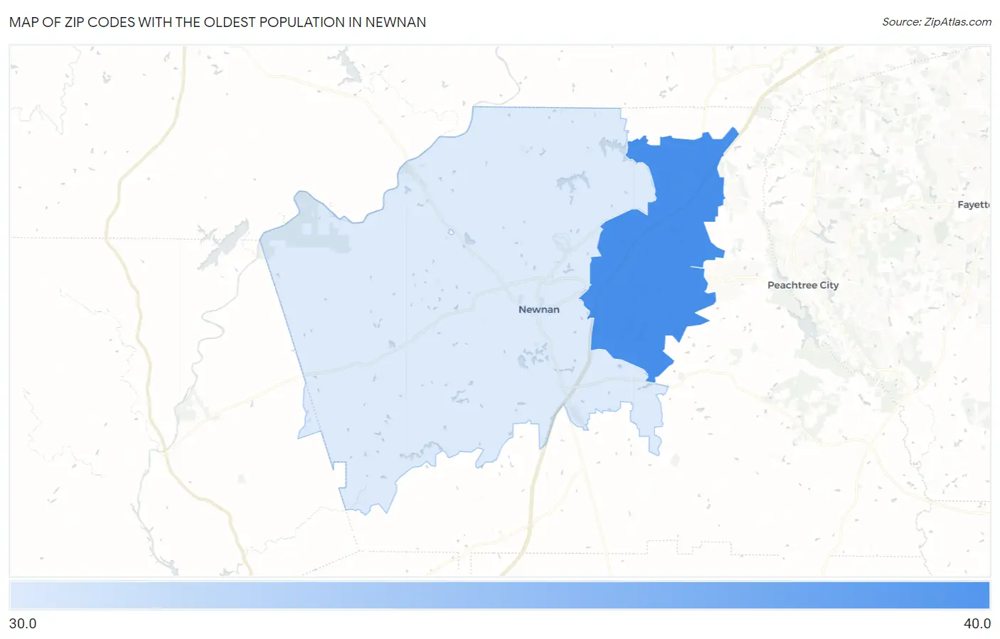 Zip Codes with the Oldest Population in Newnan Map