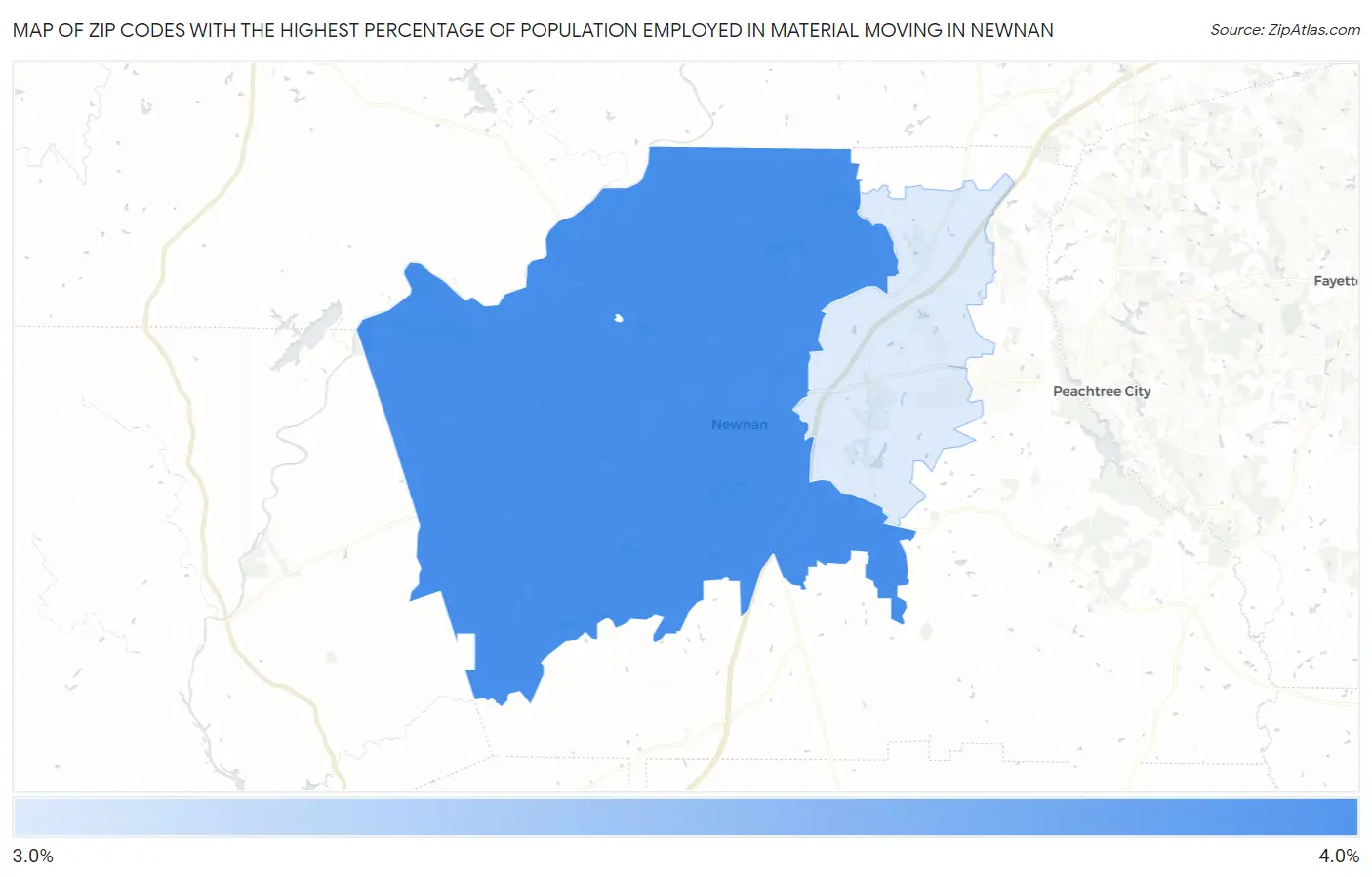 Zip Codes with the Highest Percentage of Population Employed in Material Moving in Newnan Map