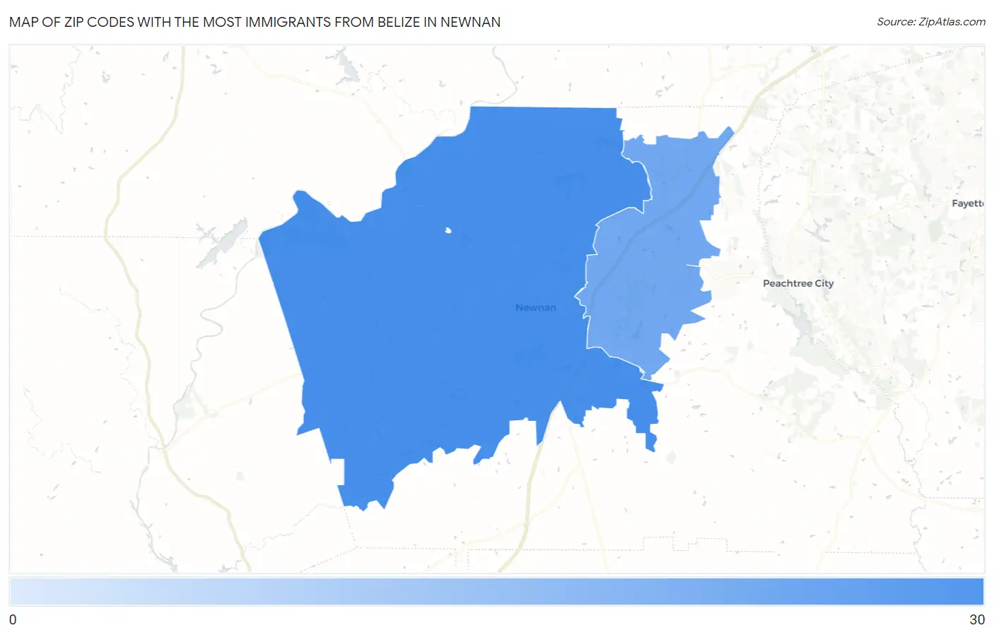 Zip Codes with the Most Immigrants from Belize in Newnan Map
