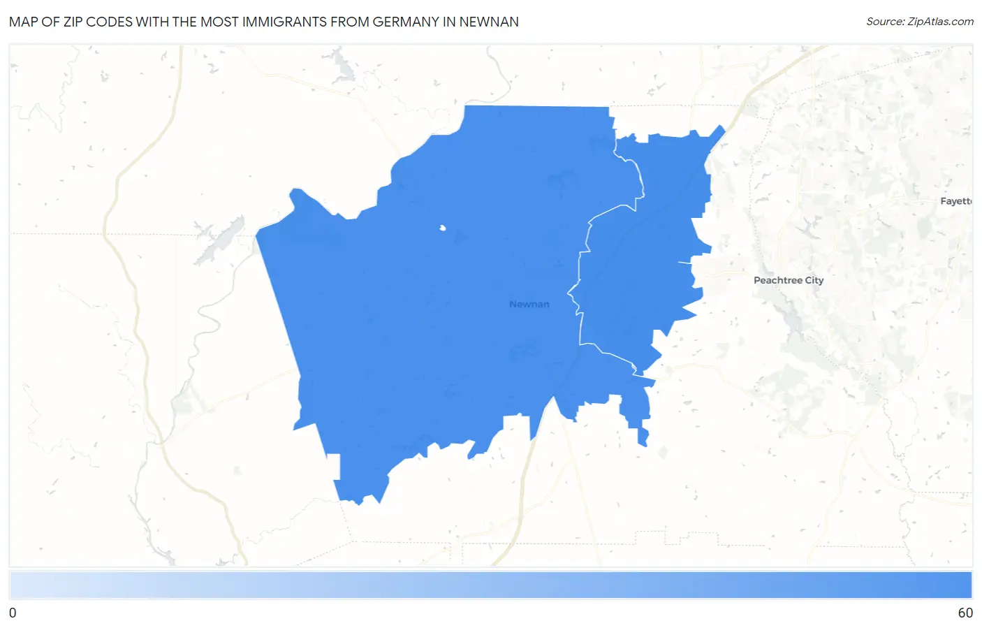 Zip Codes with the Most Immigrants from Germany in Newnan Map