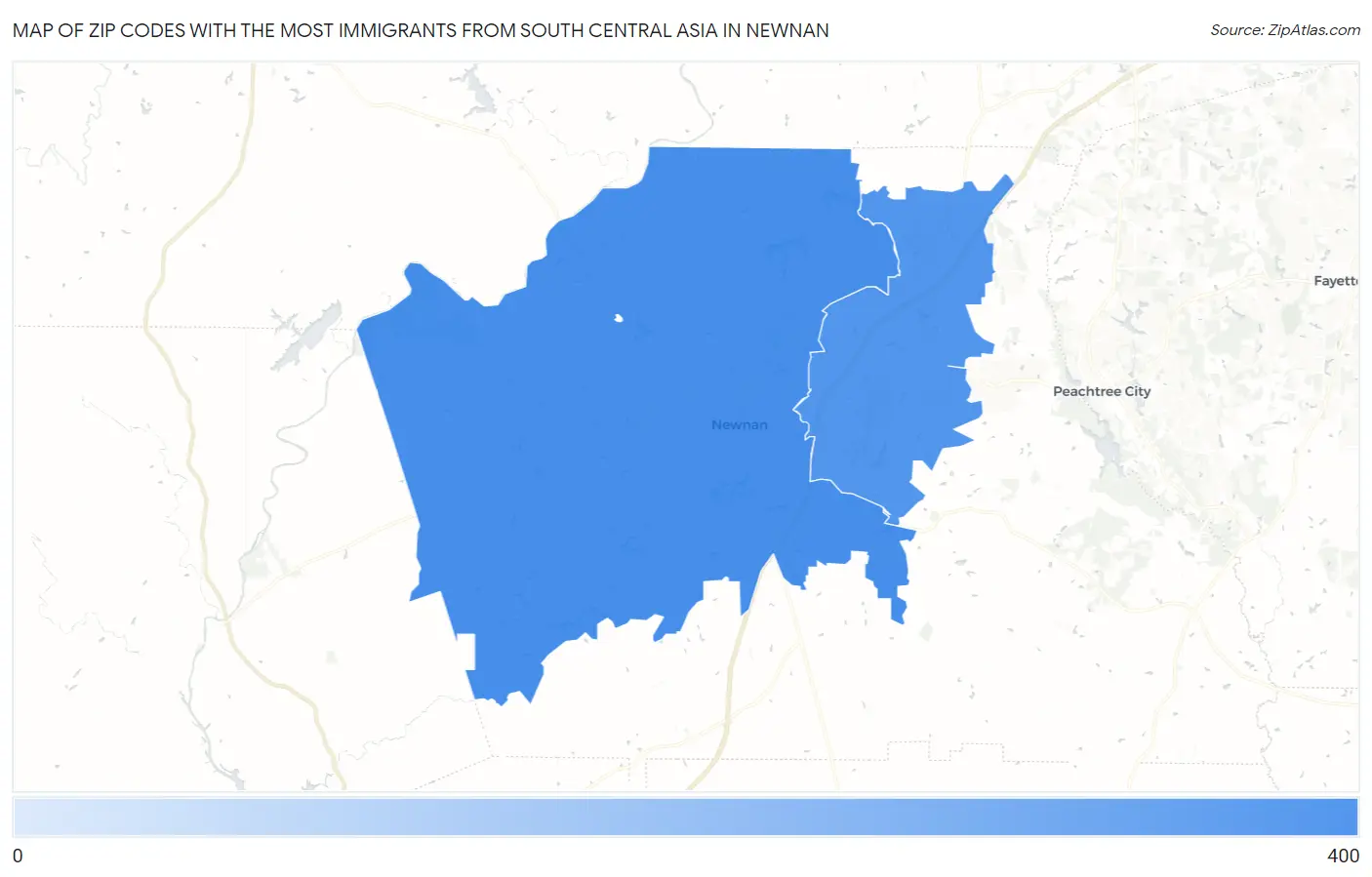 Zip Codes with the Most Immigrants from South Central Asia in Newnan Map