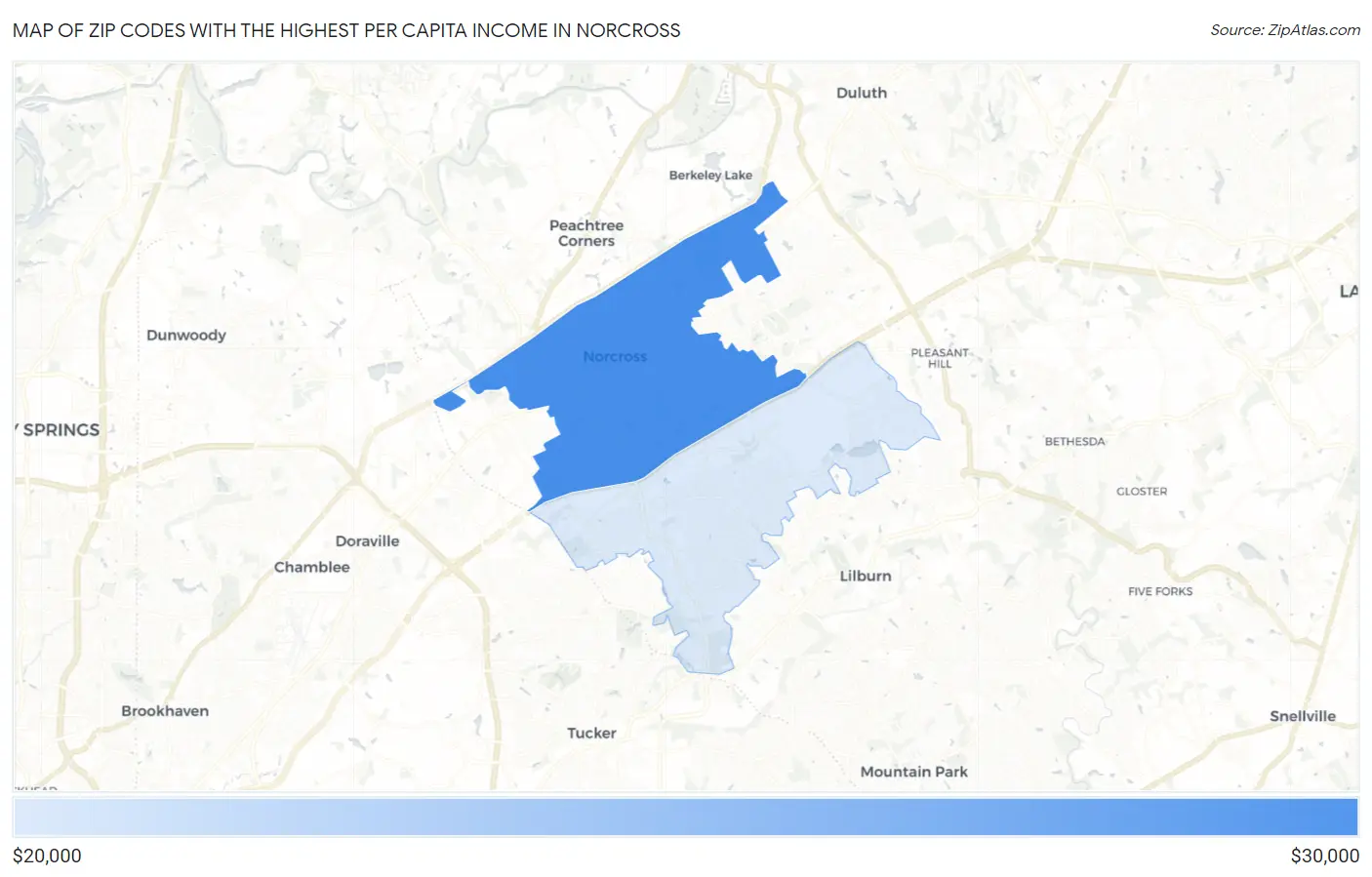 Zip Codes with the Highest Per Capita Income in Norcross Map