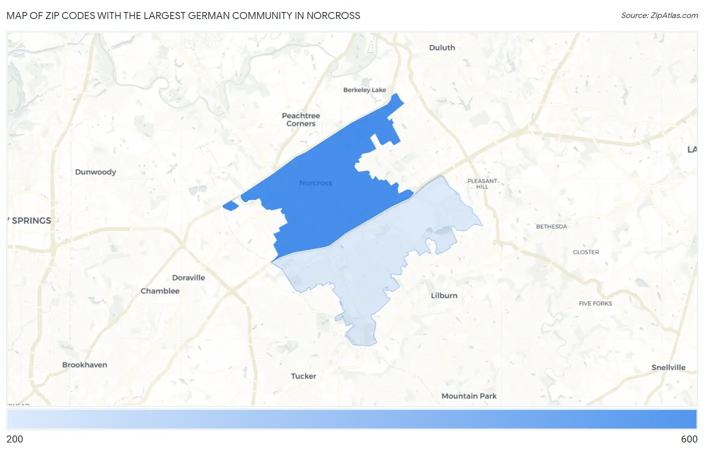 Zip Codes with the Largest German Community in Norcross Map