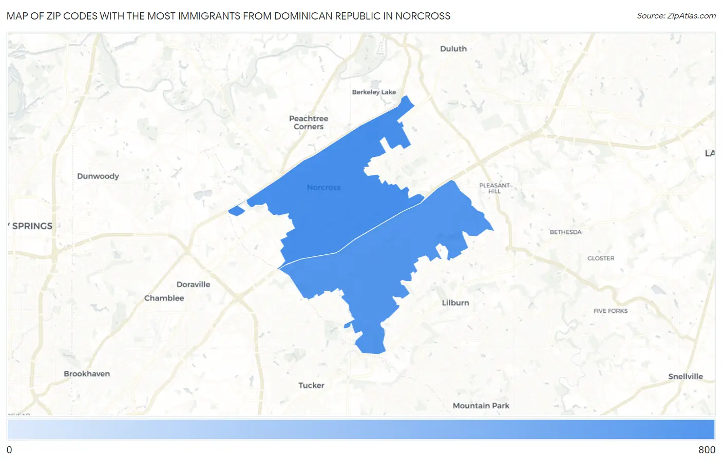 Zip Codes with the Most Immigrants from Dominican Republic in Norcross Map
