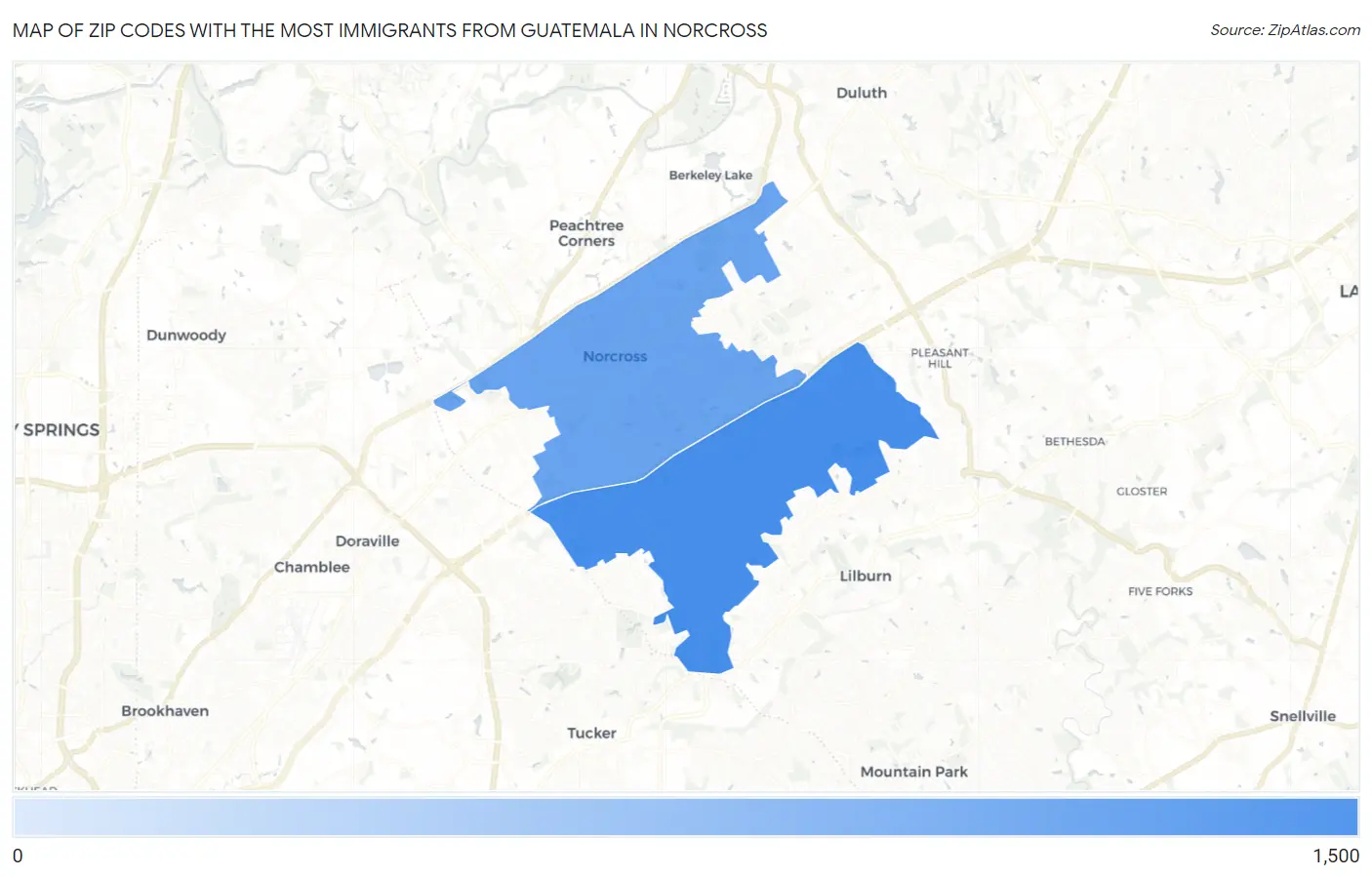 Zip Codes with the Most Immigrants from Guatemala in Norcross Map