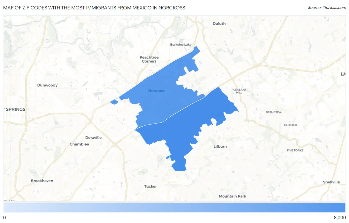 Zip Codes with the Most Immigrants from Mexico in Norcross Map