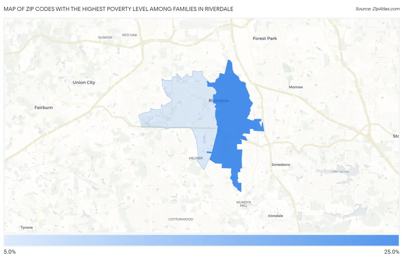 Zip Codes with the Highest Poverty Level Among Families in Riverdale Map