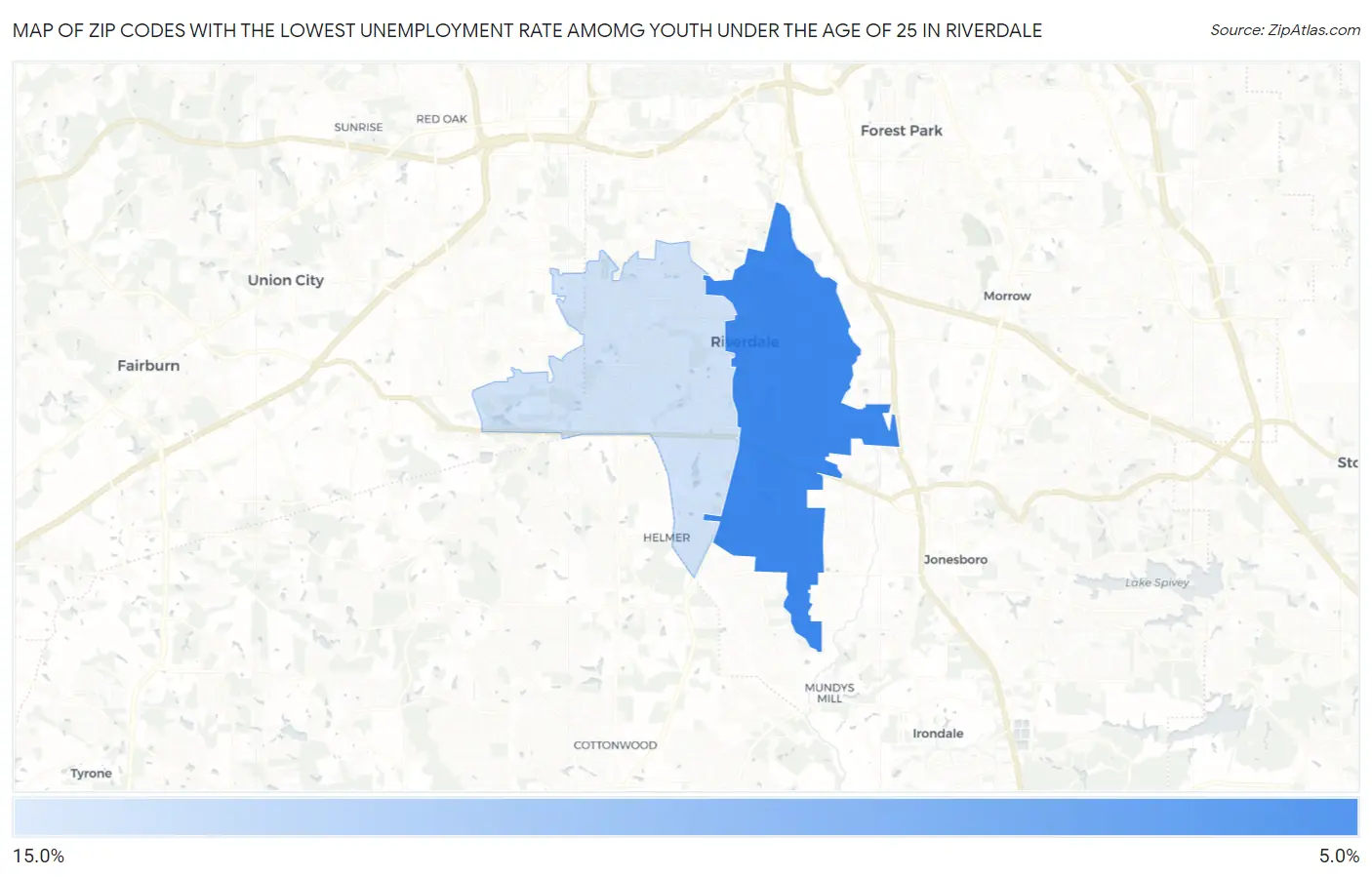 Zip Codes with the Lowest Unemployment Rate Amomg Youth Under the Age of 25 in Riverdale Map