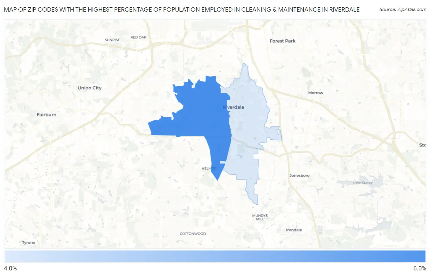 Zip Codes with the Highest Percentage of Population Employed in Cleaning & Maintenance in Riverdale Map