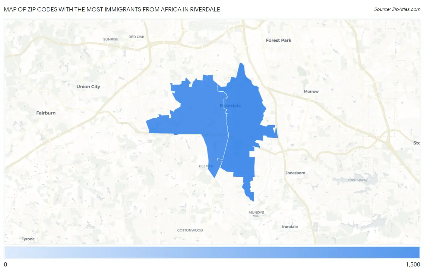 Zip Codes with the Most Immigrants from Africa in Riverdale Map