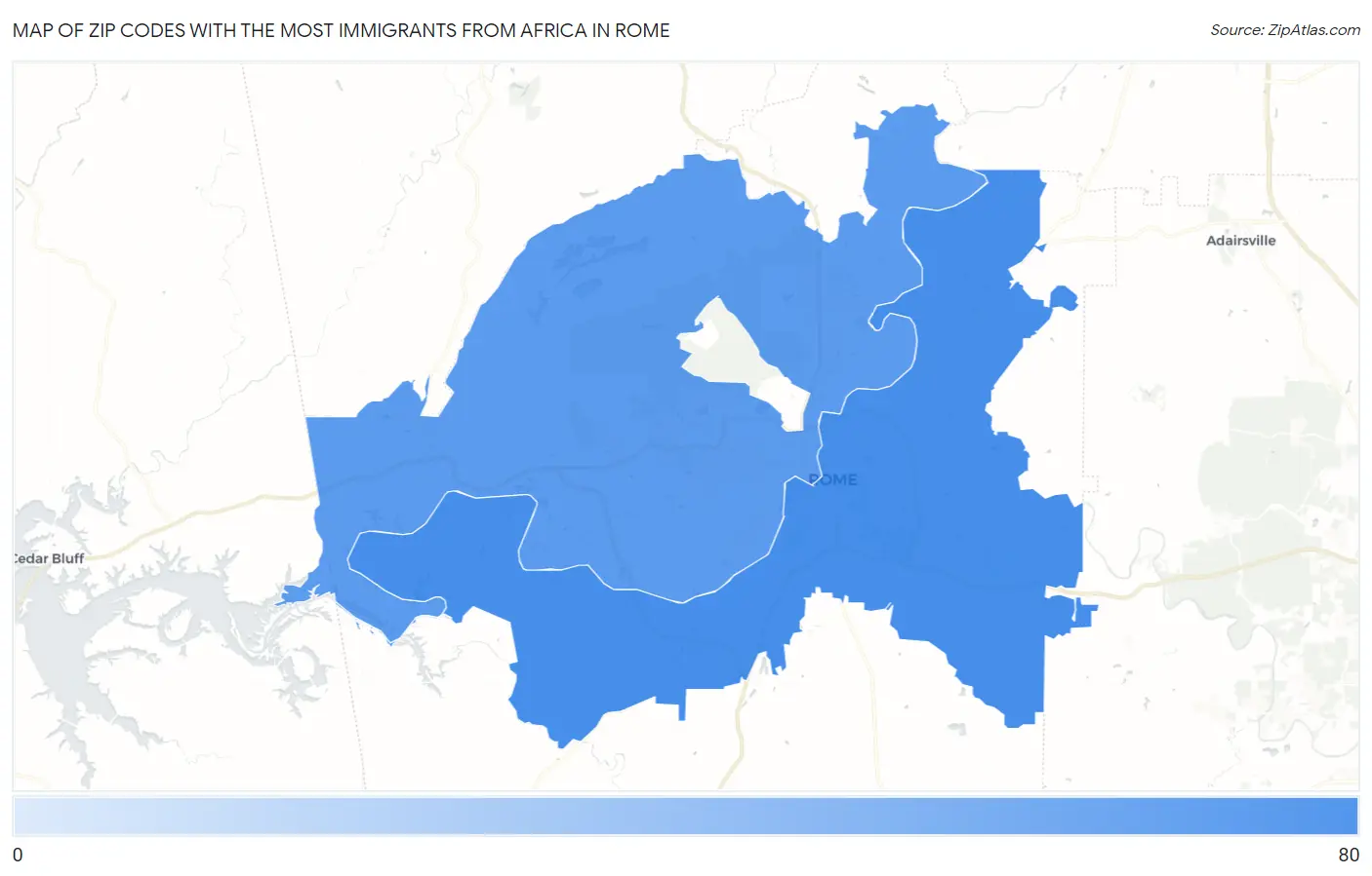 Zip Codes with the Most Immigrants from Africa in Rome Map