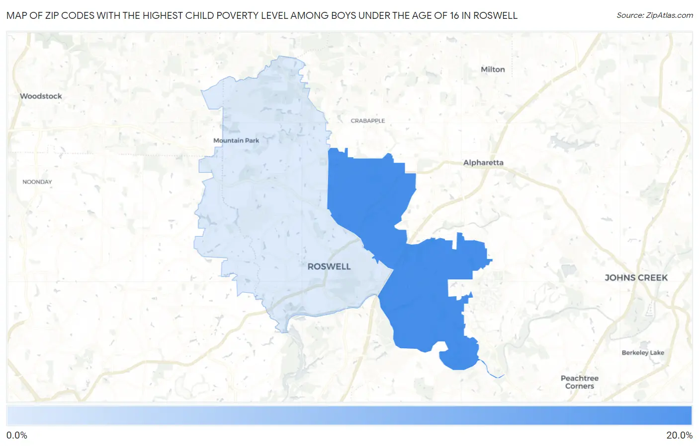 Zip Codes with the Highest Child Poverty Level Among Boys Under the Age of 16 in Roswell Map