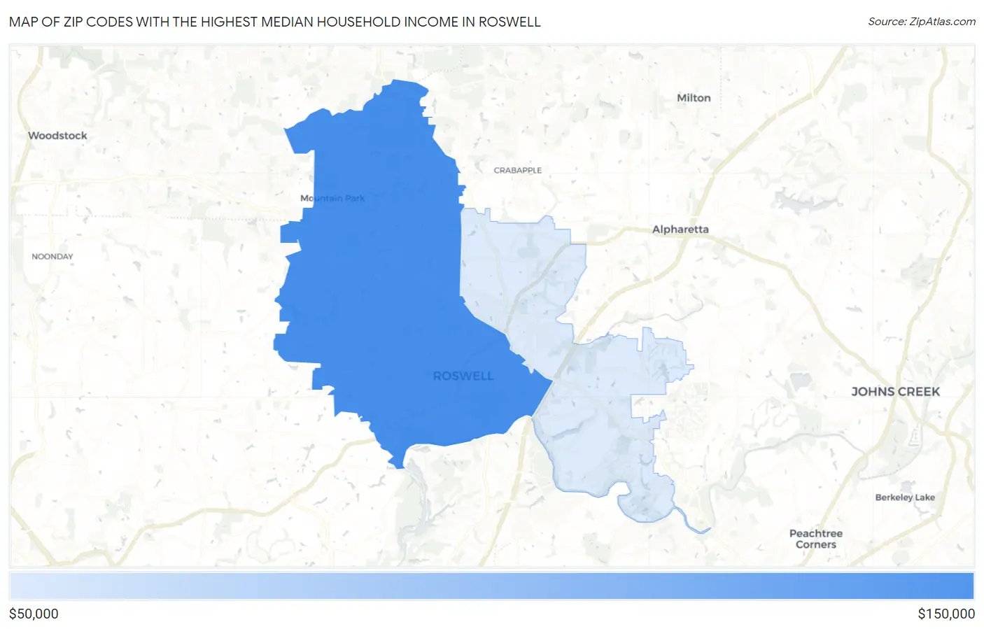 Zip Codes with the Highest Median Household Income in Roswell Map
