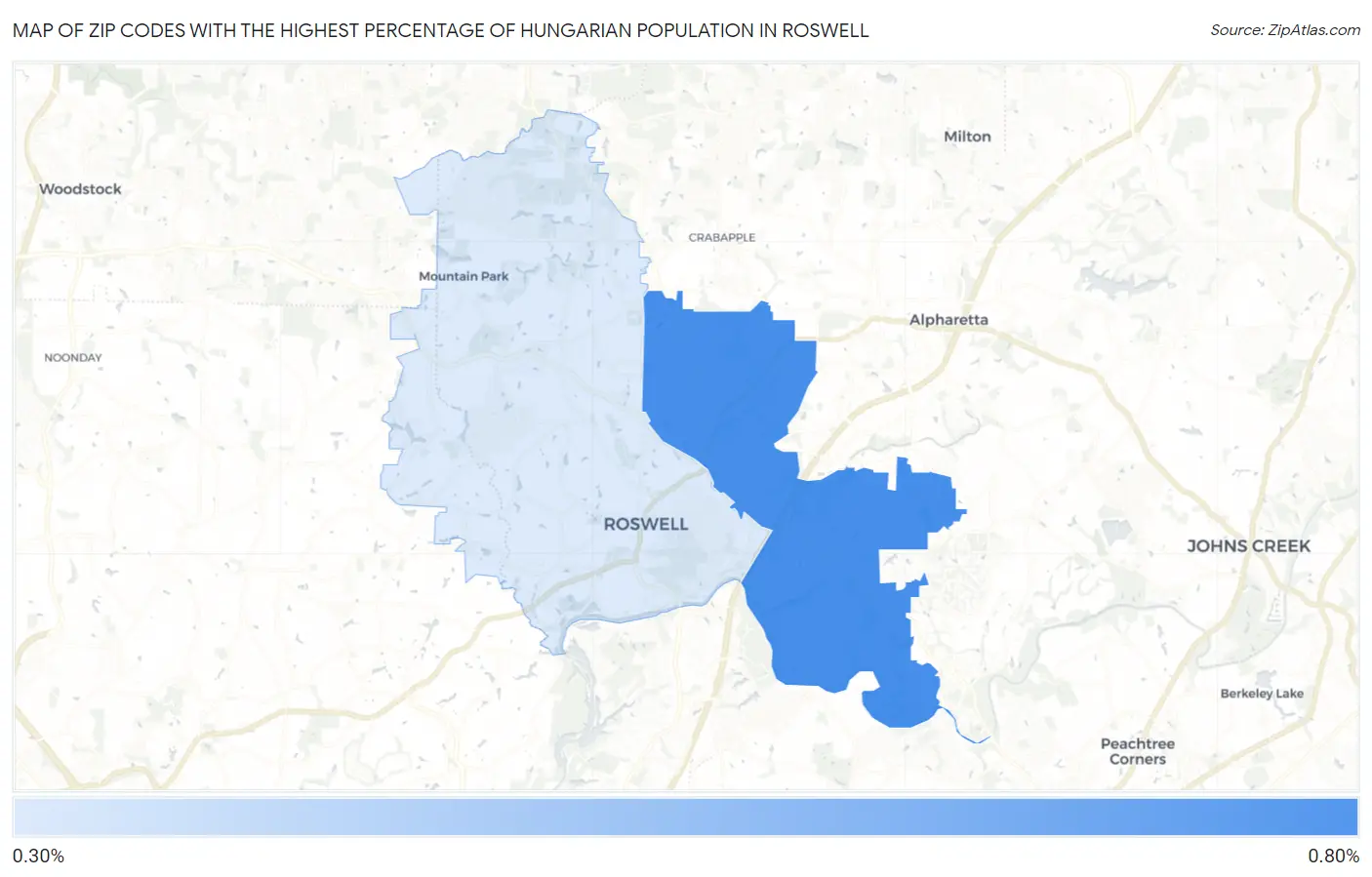 Zip Codes with the Highest Percentage of Hungarian Population in Roswell Map