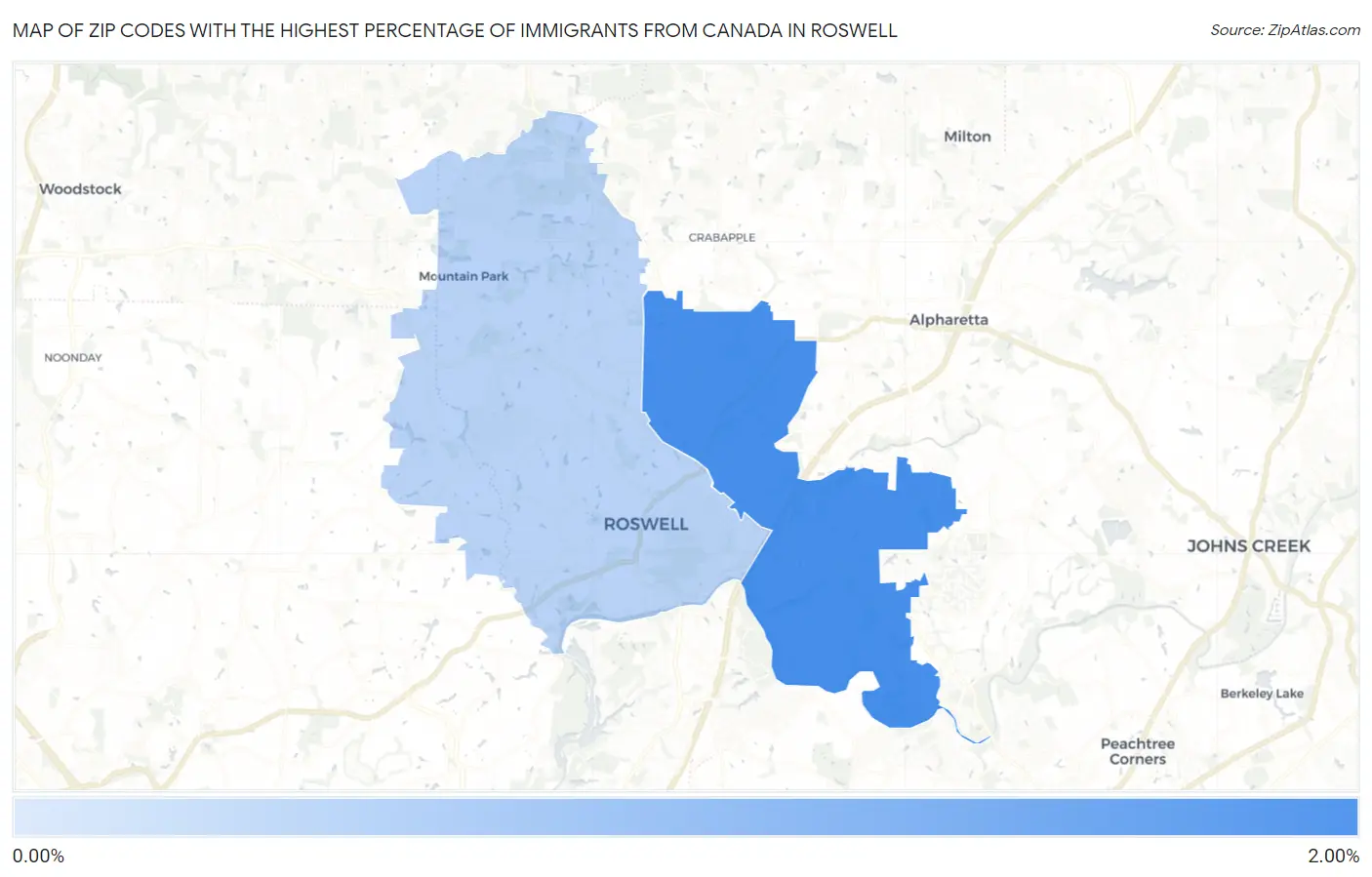 Zip Codes with the Highest Percentage of Immigrants from Canada in Roswell Map