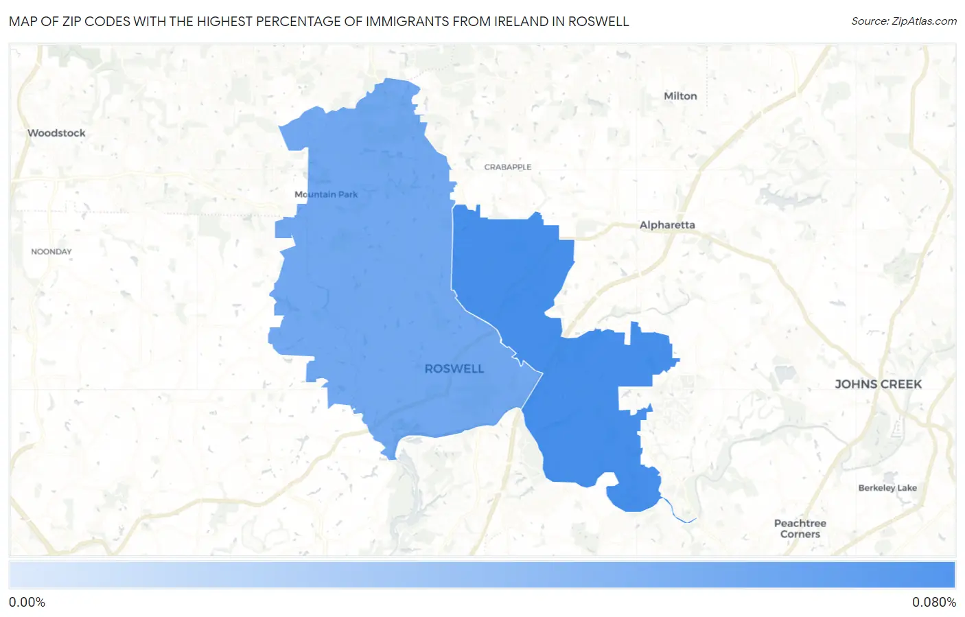 Zip Codes with the Highest Percentage of Immigrants from Ireland in Roswell Map