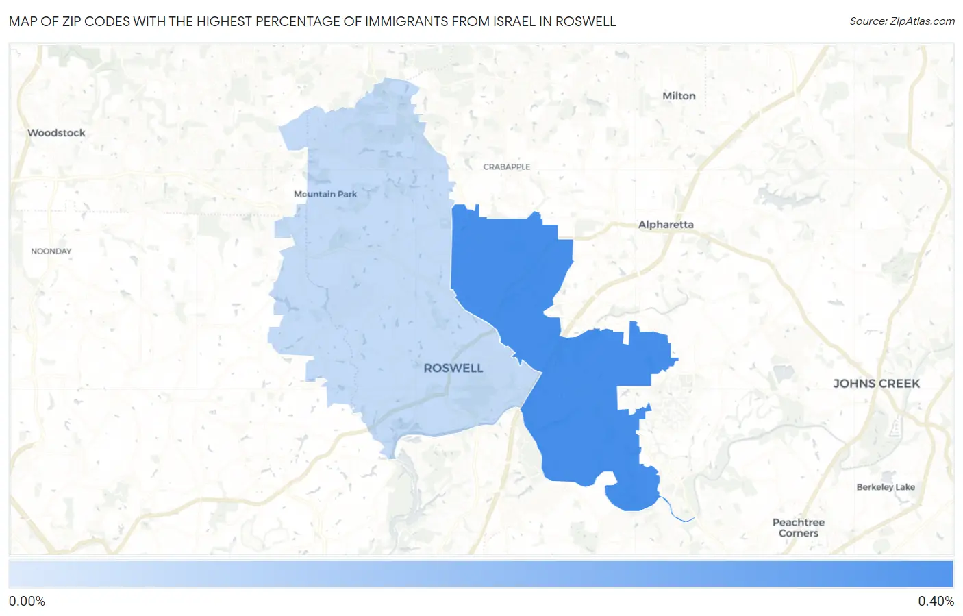 Zip Codes with the Highest Percentage of Immigrants from Israel in Roswell Map