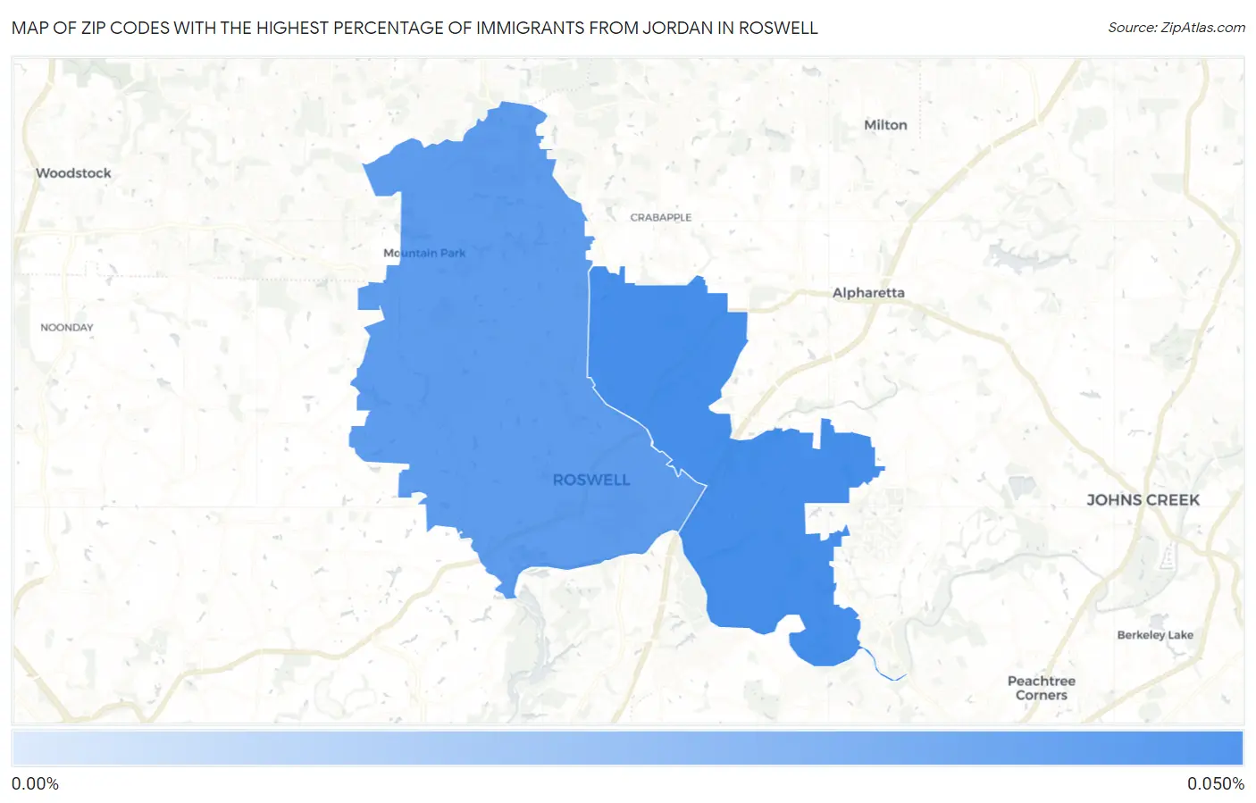 Zip Codes with the Highest Percentage of Immigrants from Jordan in Roswell Map