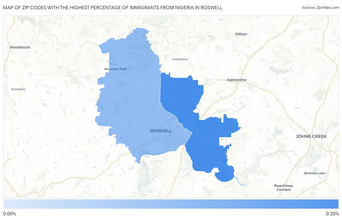 Zip Codes with the Highest Percentage of Immigrants from Nigeria in Roswell Map