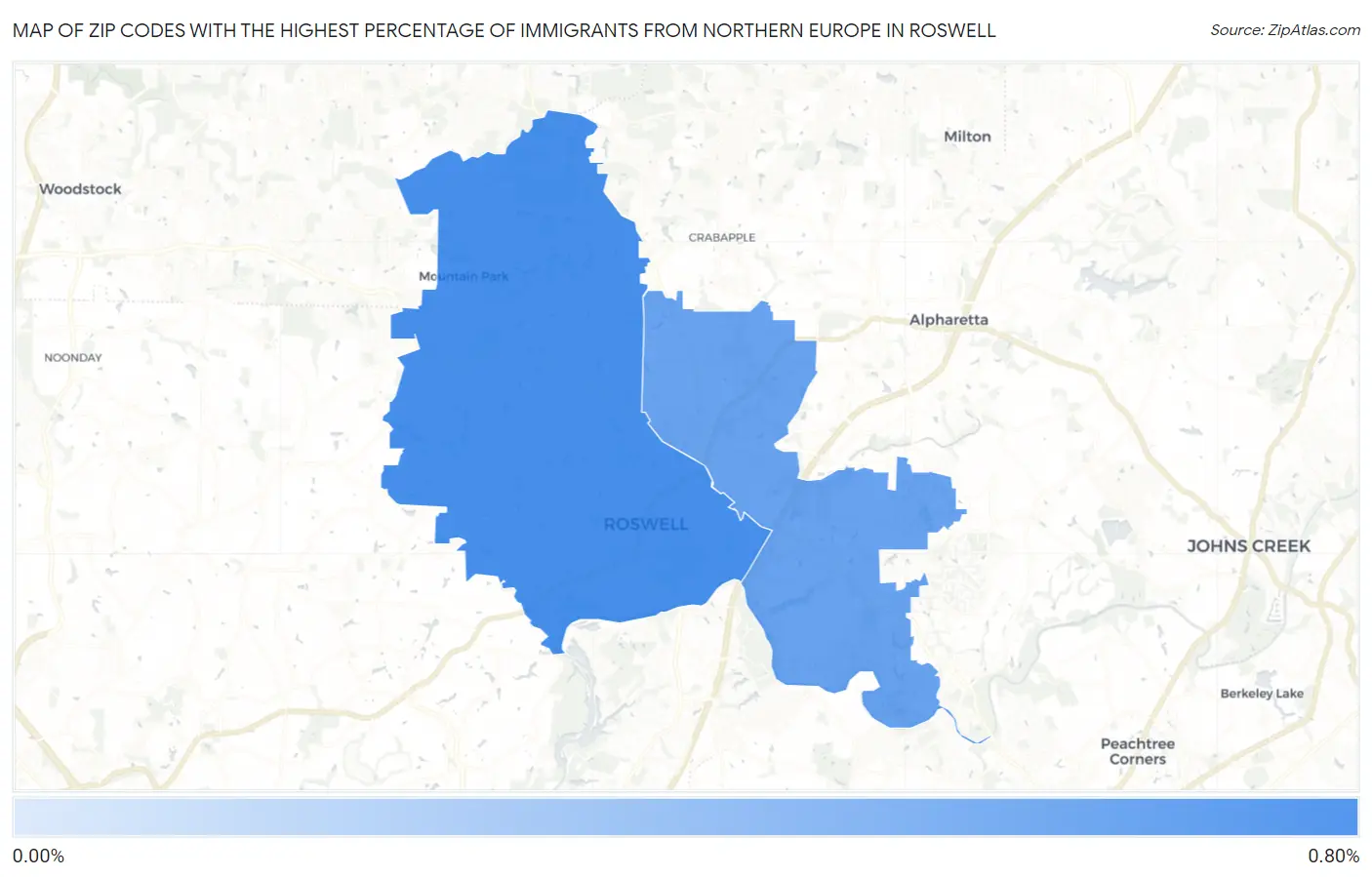 Zip Codes with the Highest Percentage of Immigrants from Northern Europe in Roswell Map