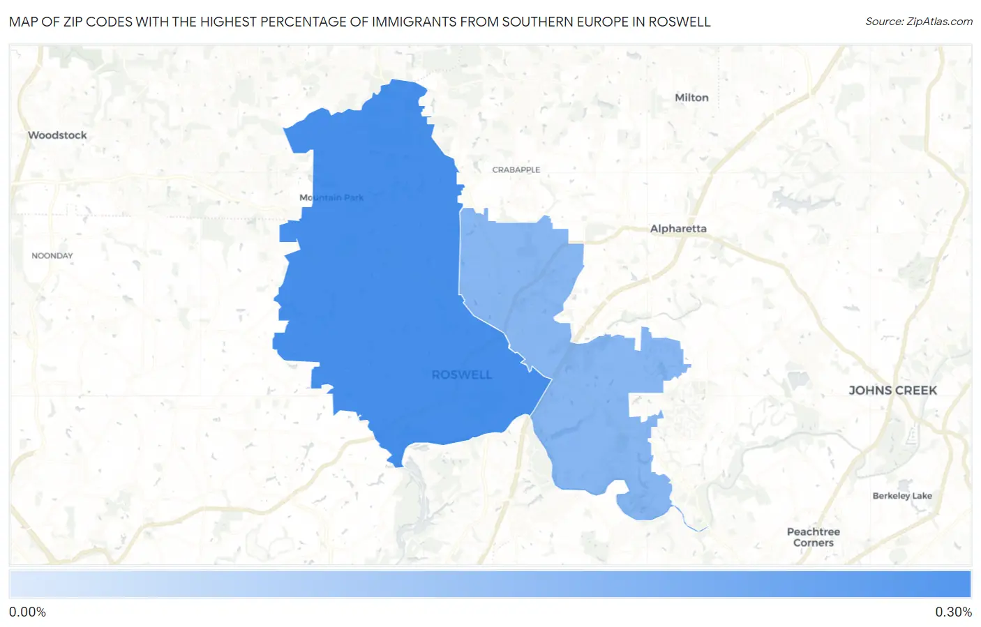 Zip Codes with the Highest Percentage of Immigrants from Southern Europe in Roswell Map