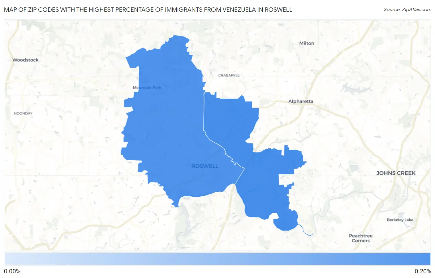 Zip Codes with the Highest Percentage of Immigrants from Venezuela in Roswell Map
