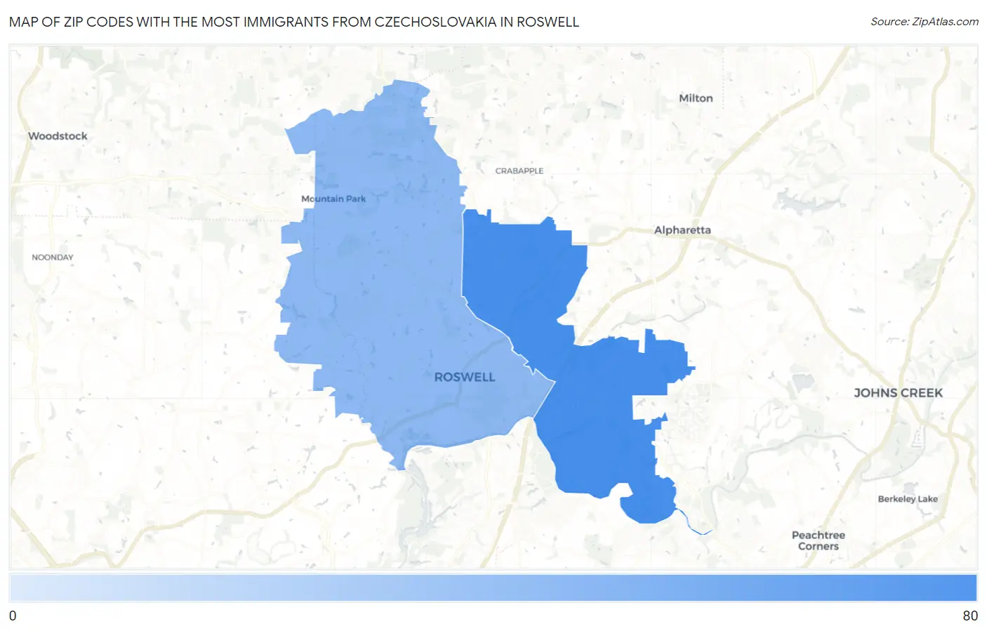 Zip Codes with the Most Immigrants from Czechoslovakia in Roswell Map