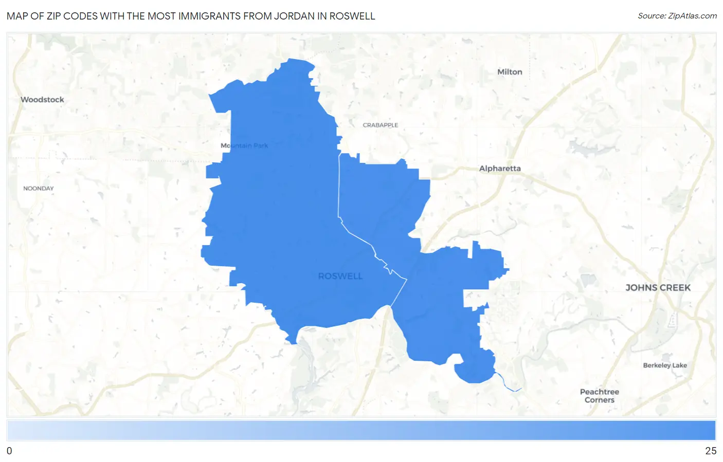 Zip Codes with the Most Immigrants from Jordan in Roswell Map