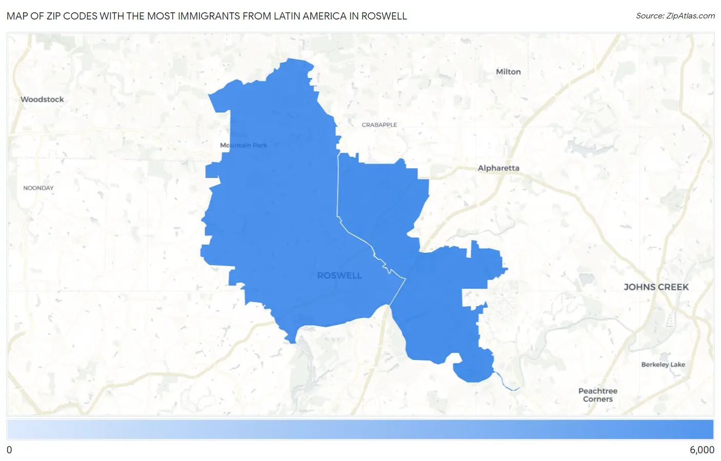 Zip Codes with the Most Immigrants from Latin America in Roswell Map