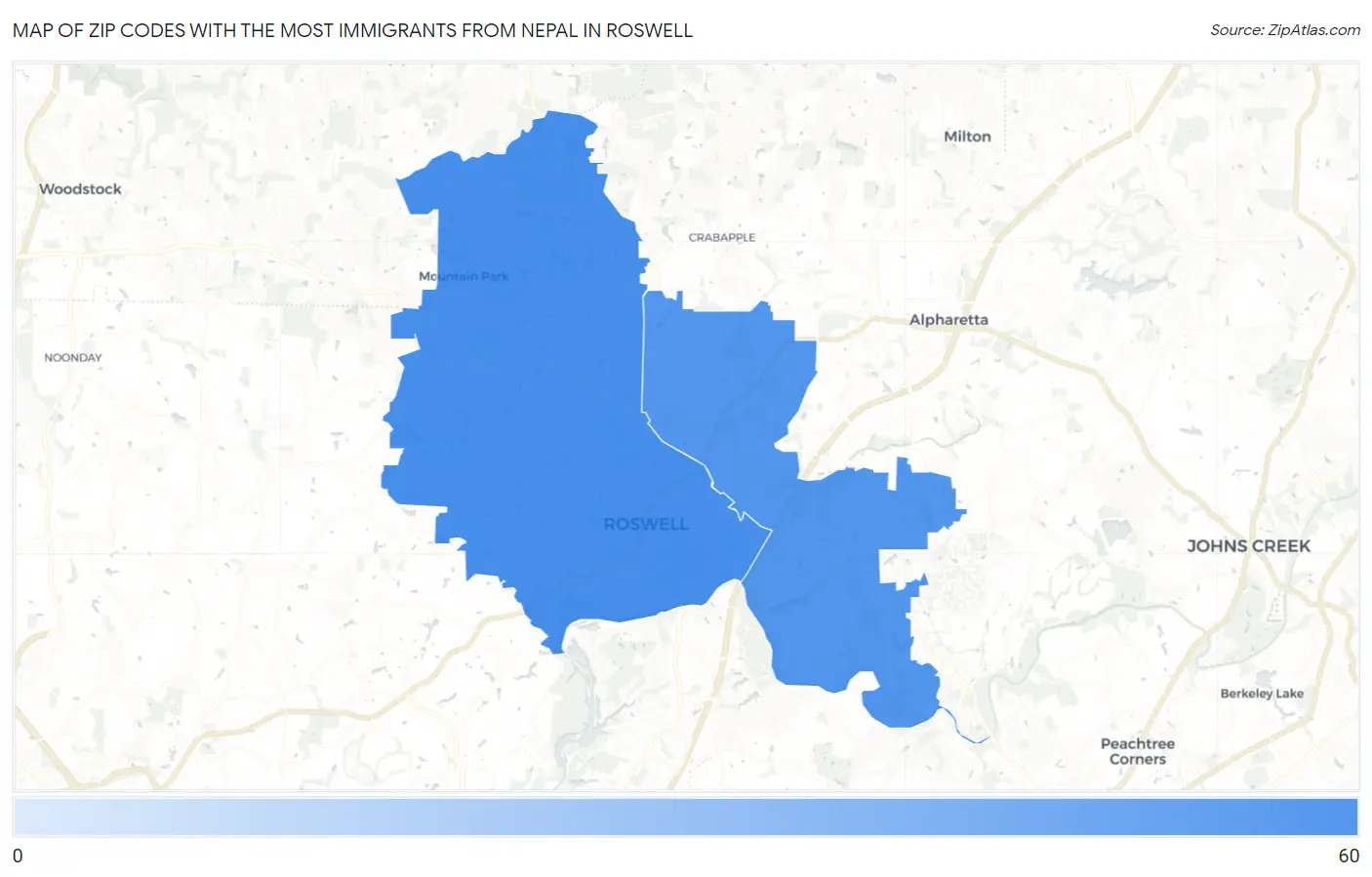 Zip Codes with the Most Immigrants from Nepal in Roswell Map