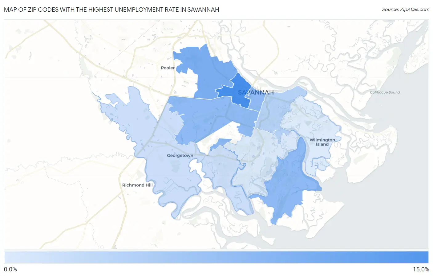 Zip Codes with the Highest Unemployment Rate in Savannah Map