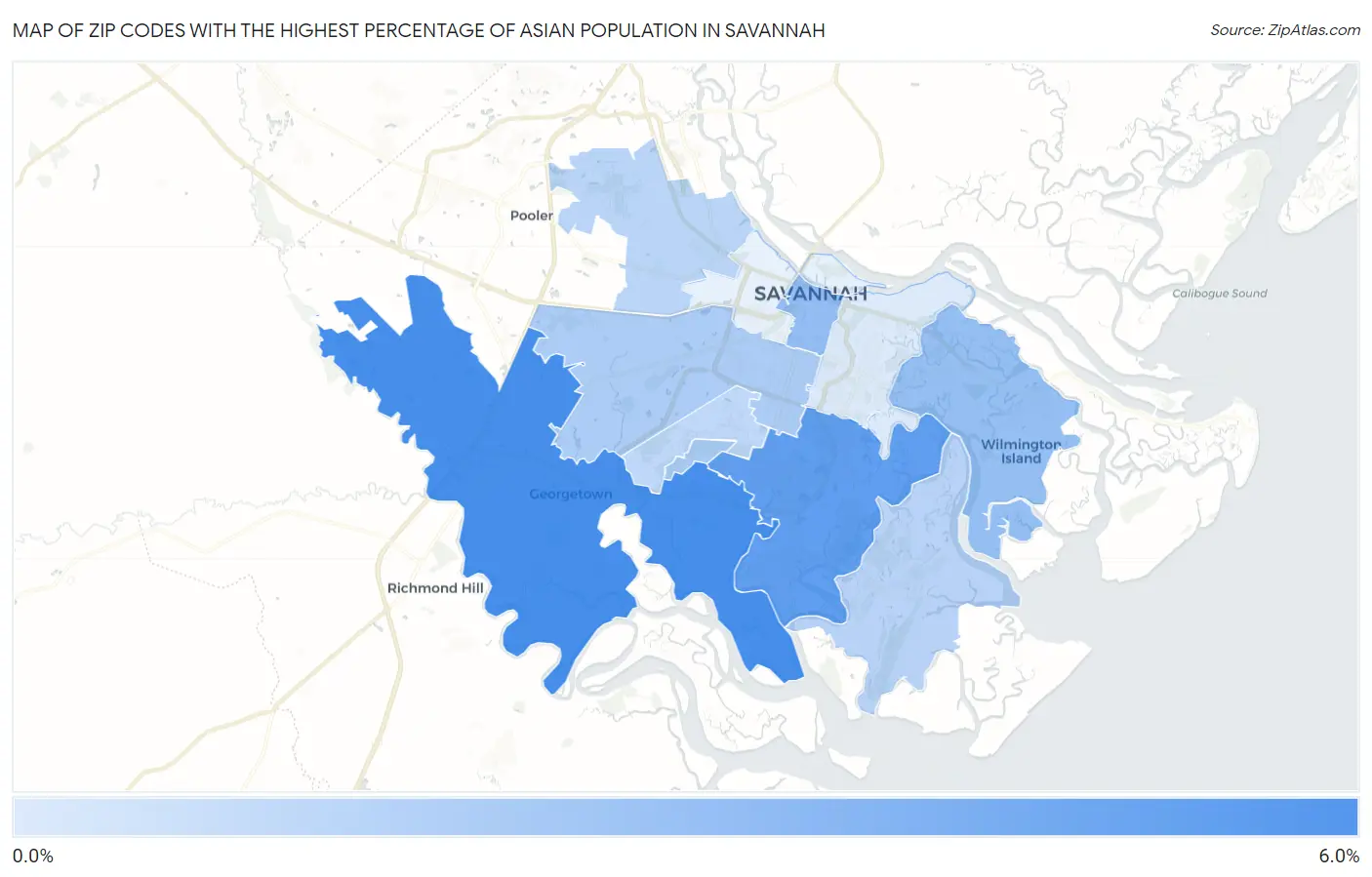 Zip Codes with the Highest Percentage of Asian Population in Savannah Map