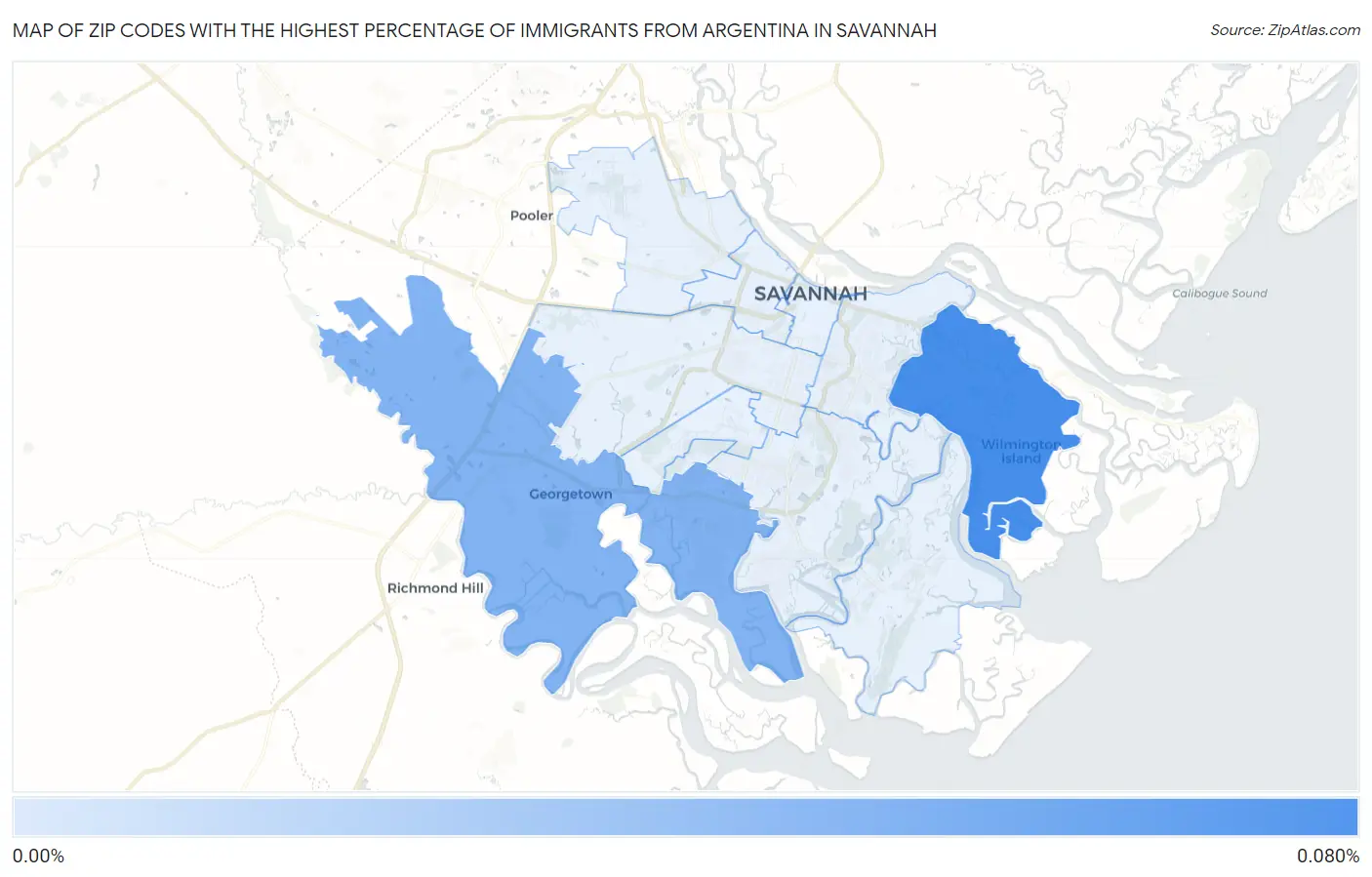 Zip Codes with the Highest Percentage of Immigrants from Argentina in Savannah Map