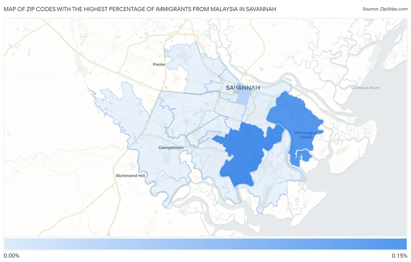 Zip Codes with the Highest Percentage of Immigrants from Malaysia in Savannah Map