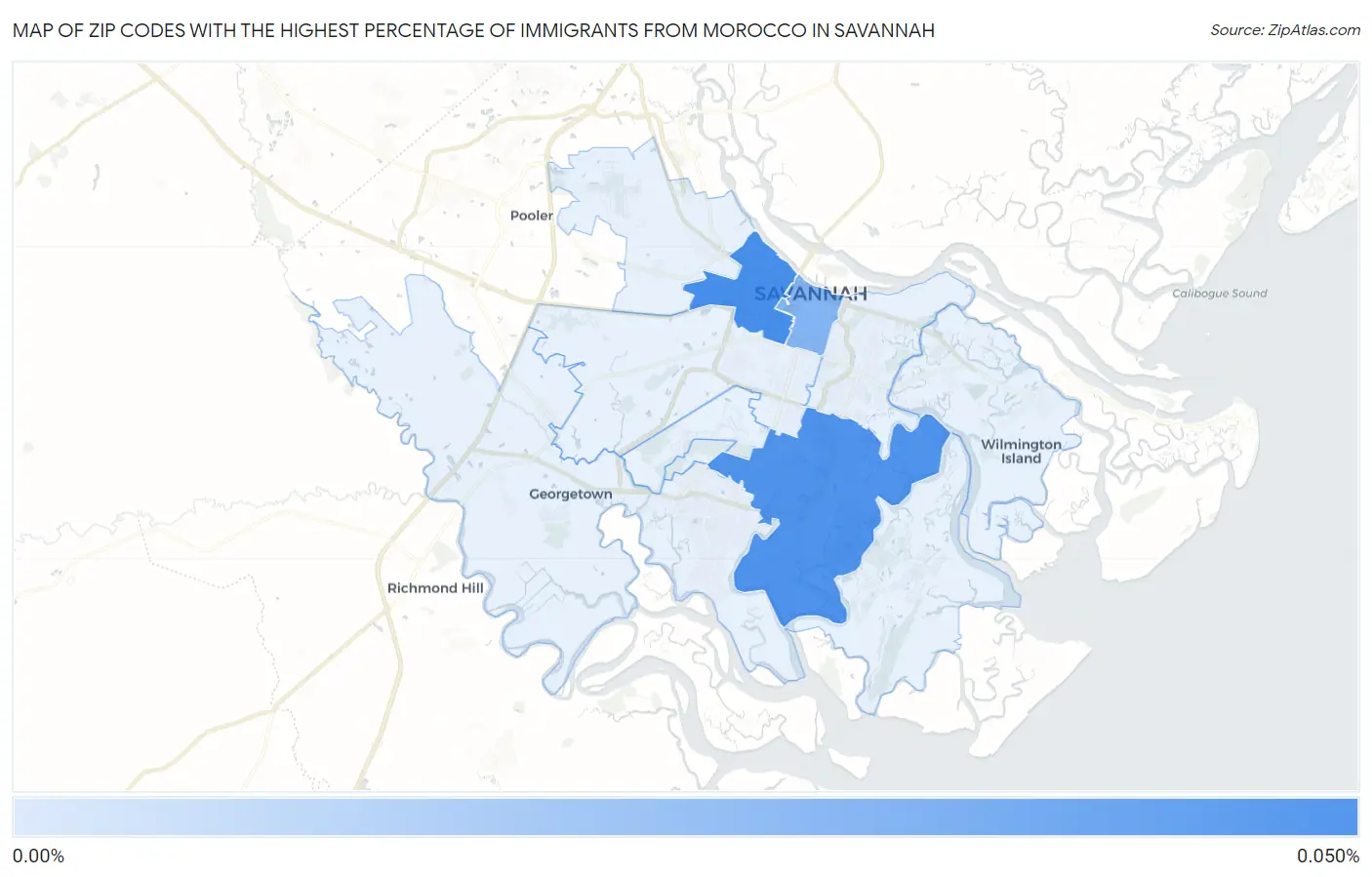 Zip Codes with the Highest Percentage of Immigrants from Morocco in Savannah Map
