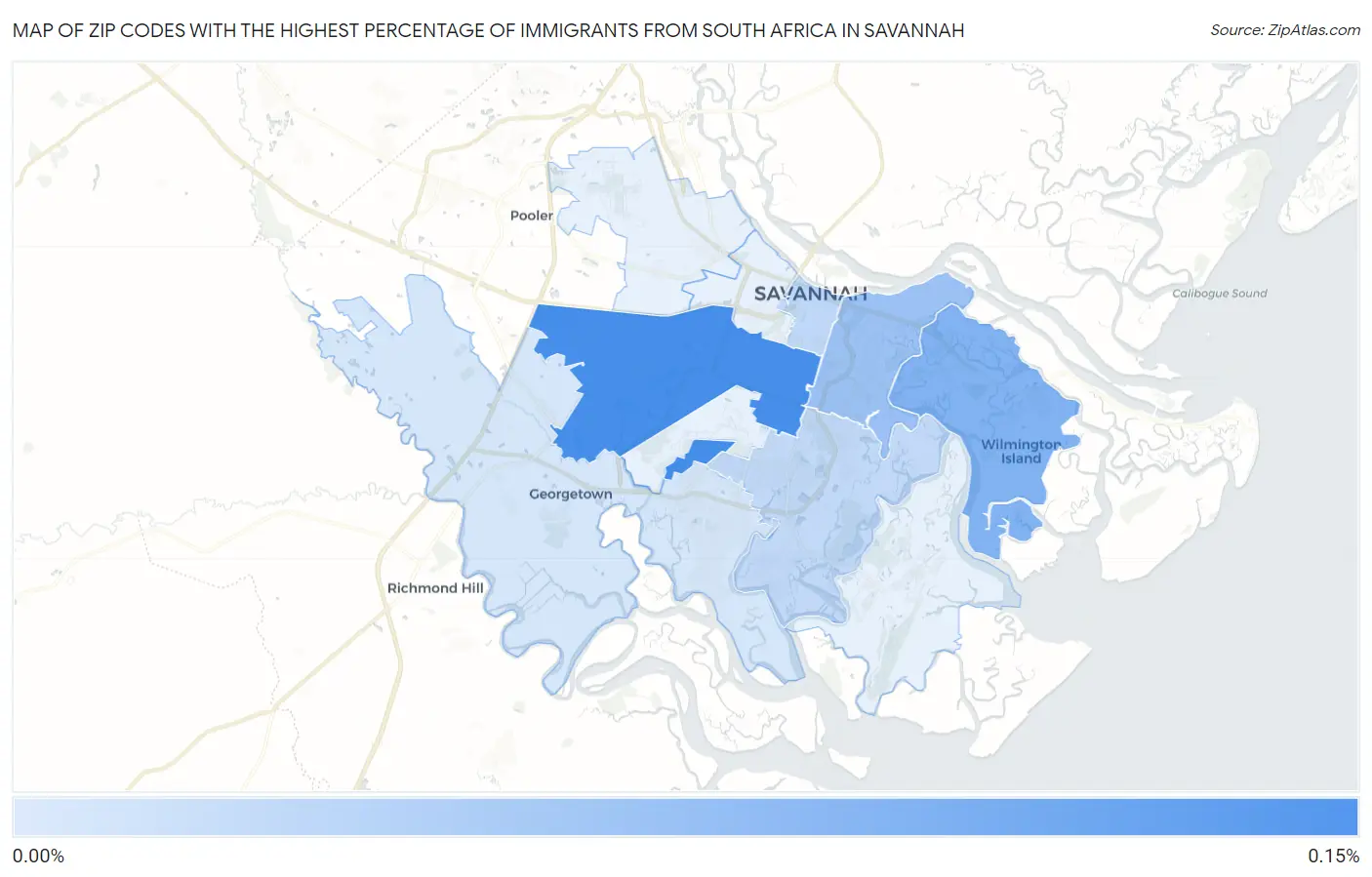 Zip Codes with the Highest Percentage of Immigrants from South Africa in Savannah Map