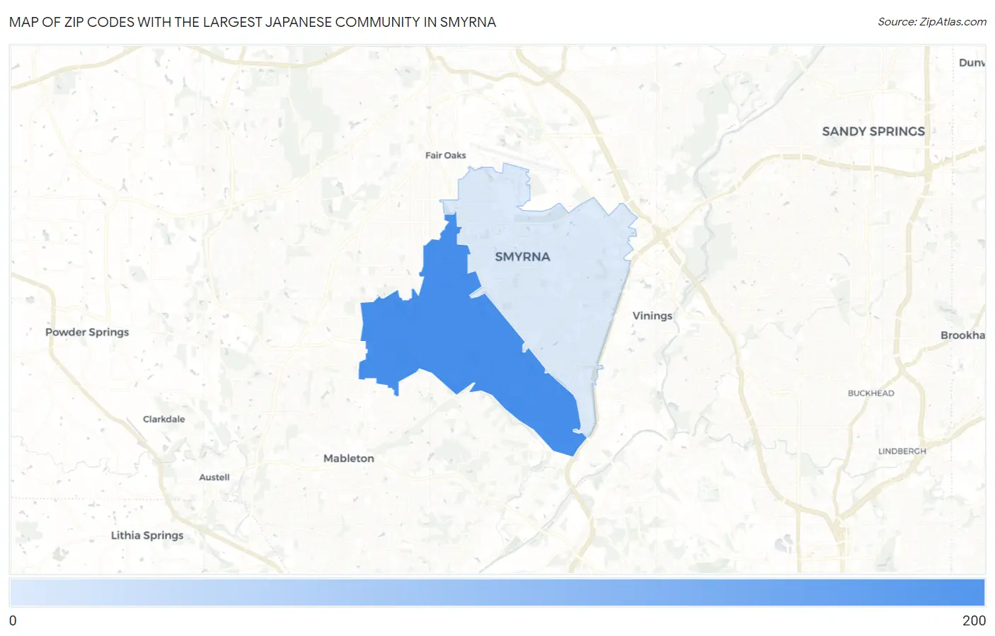Zip Codes with the Largest Japanese Community in Smyrna Map