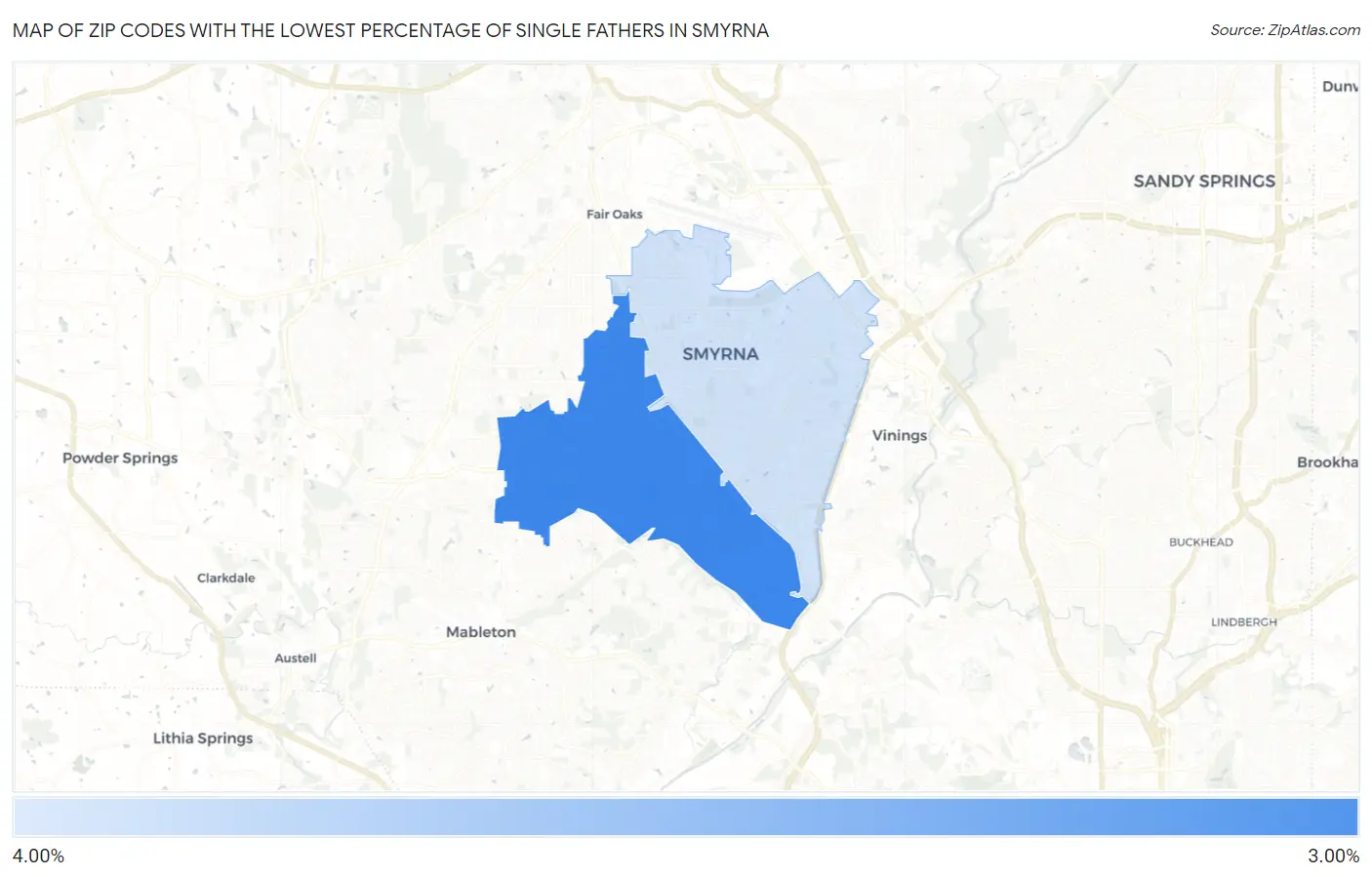 Zip Codes with the Lowest Percentage of Single Fathers in Smyrna Map