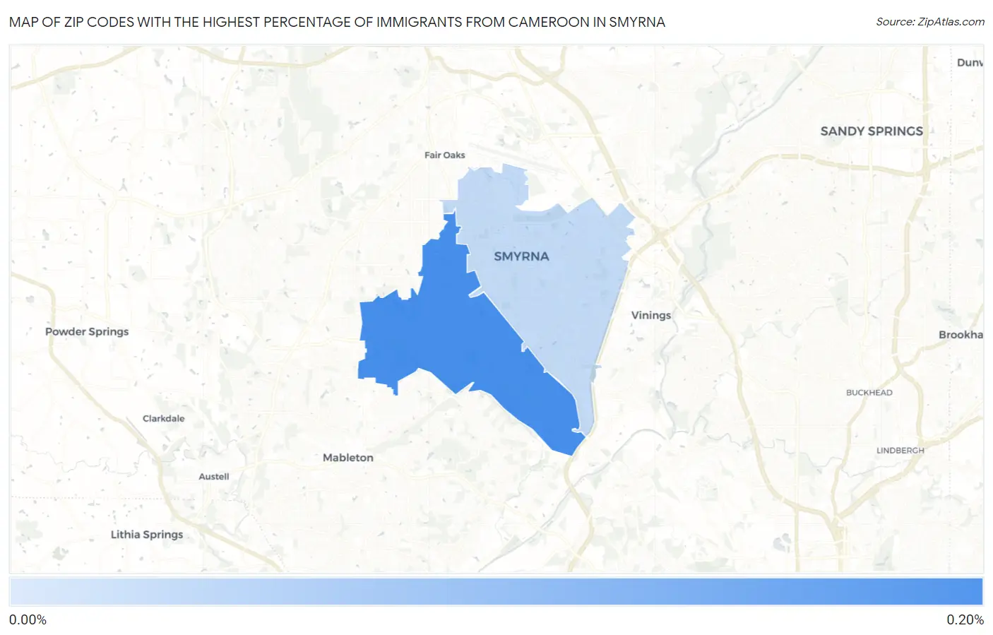 Zip Codes with the Highest Percentage of Immigrants from Cameroon in Smyrna Map