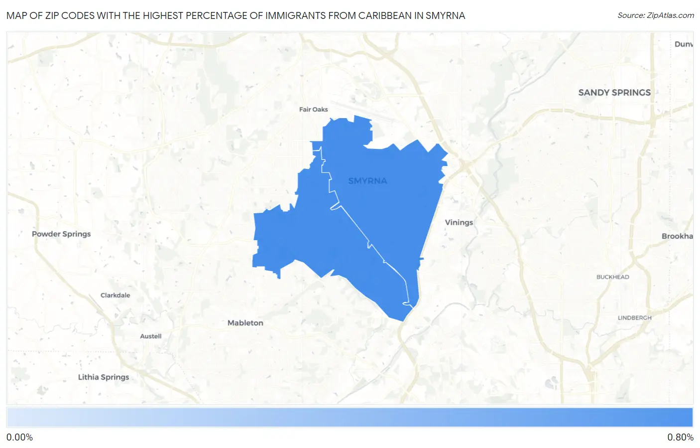 Zip Codes with the Highest Percentage of Immigrants from Caribbean in Smyrna Map